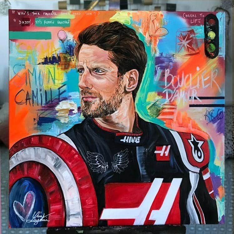 ロマン・グロージャンのインスタグラム：「Merci @laurylayani  Never without my love shield 🙏💯❤ #superhero」
