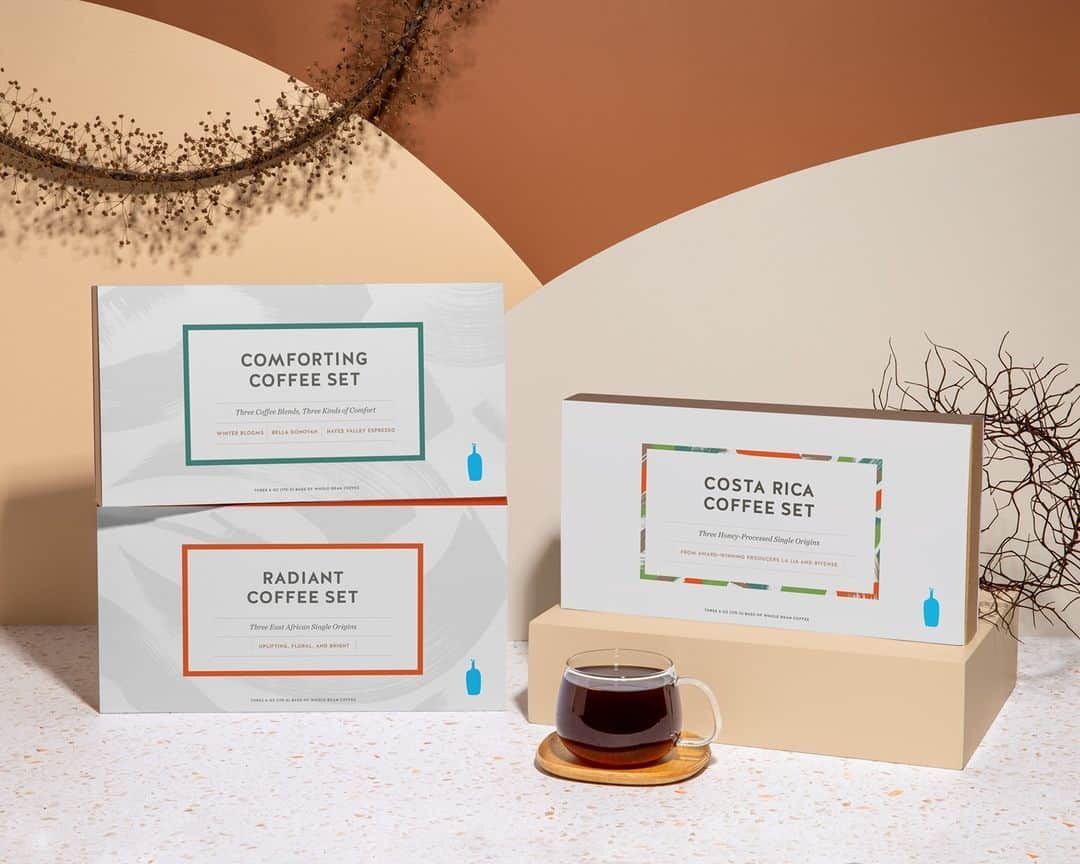 Blue Bottle Coffeeのインスタグラム：「We take the guesswork out of delicious.⁠ ⁠ We’re making it easy for you to find coffees for your loved ones. Each of our three limited-edition sets offers a different kind of coffee experience: the radiance of East African single origins, the deep comfort of our blends, and for the aficionado, a comparative tasting of our most innovative favorites from Costa Rica.」