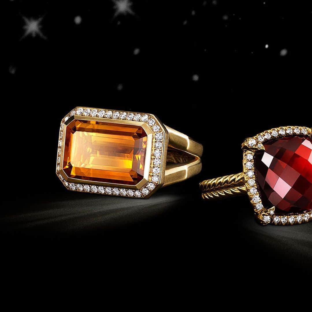 デビッドヤーマンのインスタグラム：「A Novella ring with Madeira citrine or a Châtelaine® design with garnet? What’s on your DY Wish List this season? Don’t forget to make yours this week and enter to win $1,500 of your favorite DY designs. #DavidYurman #TapToShop」