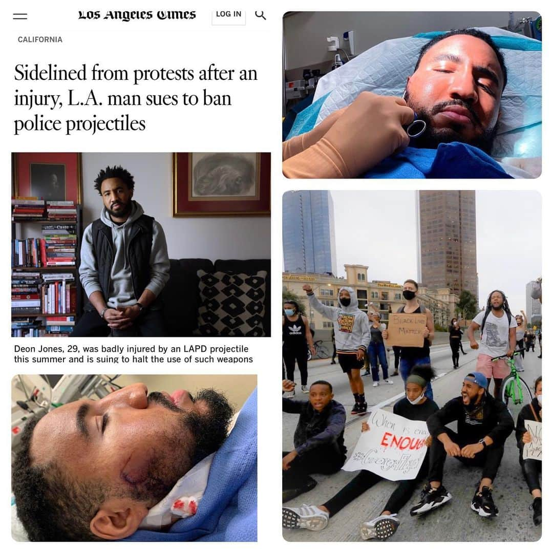 ネイト・パーカーのインスタグラム：「My brother in arms @deontjones was shot in the face during this summer’s protests in LA. He suffered a facial fracture, lacerations- as well as ongoing psychological trauma. He’s now suing the LAPD and fighting to end the LAPD’s use of projectile weapons to quell protests or other political demonstrations. Let’s stand with our brother as he seeks Justice and accountability. It’s on us to #changethenarrative. #enoughisenough」