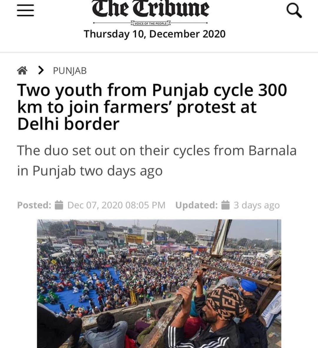 トームさんのインスタグラム写真 - (トームInstagram)「India Just Had the Biggest Protest in World History Will it make a difference?  By NITISH PAHWA DEC 09, 2020 @slate Protesters are pushed back by police. Protesters scuffle with police during a rally in support of the nationwide general strike called by farmers against the recent agricultural reforms in Allahabad, India, on Tuesday. . In late November, what may have been the single largest protest in human history took place in India, as tens of thousands of farmers marched to the capital to protest proposed new legislation and upward of 250 million people around the subcontinent participated in a 24-hour general strike in solidarity. This massive people’s movement has gained attention worldwide and, moreover, forced the government to come meet the protesters where they are instead of just cracking down and brutalizing them, a first in the six years of Prime Minister Narendra Modi’s rule.  To comprehend this moment, you have to understand the long plight of India’s farmers. To a much greater degree than other major economies, India retains its mass agrarian traditions alongside its developed industrial and tech sectors—agriculture is still the largest source of livelihood for most Indians, employing more than half the subcontinent’s workforce, mostly in small and local farms instead of agribusiness behemoths. Yet the farmers themselves, despite feeding so much of the nation and providing a significant bedrock for India’s economy, have always had a brutal time of it. Colonial-induced famines (temporarily solved by the reforms of the 1960s “Green Revolution,” which later would cause its own issues), bureaucratic and oppressive government policy, exploitation by feudal-minded landholders, and, of course, climate change have continually left India’s land workers among the worst off the world over. Even before the acceleration in mass despair augured by the pandemic and ensuing locust invasion, farmers had been left completely strapped by crippling debts, losses on marketed goods, and devastation from extreme weather; long-troubling suicide rates reached staggering new heights.」12月12日 7時41分 - tomenyc