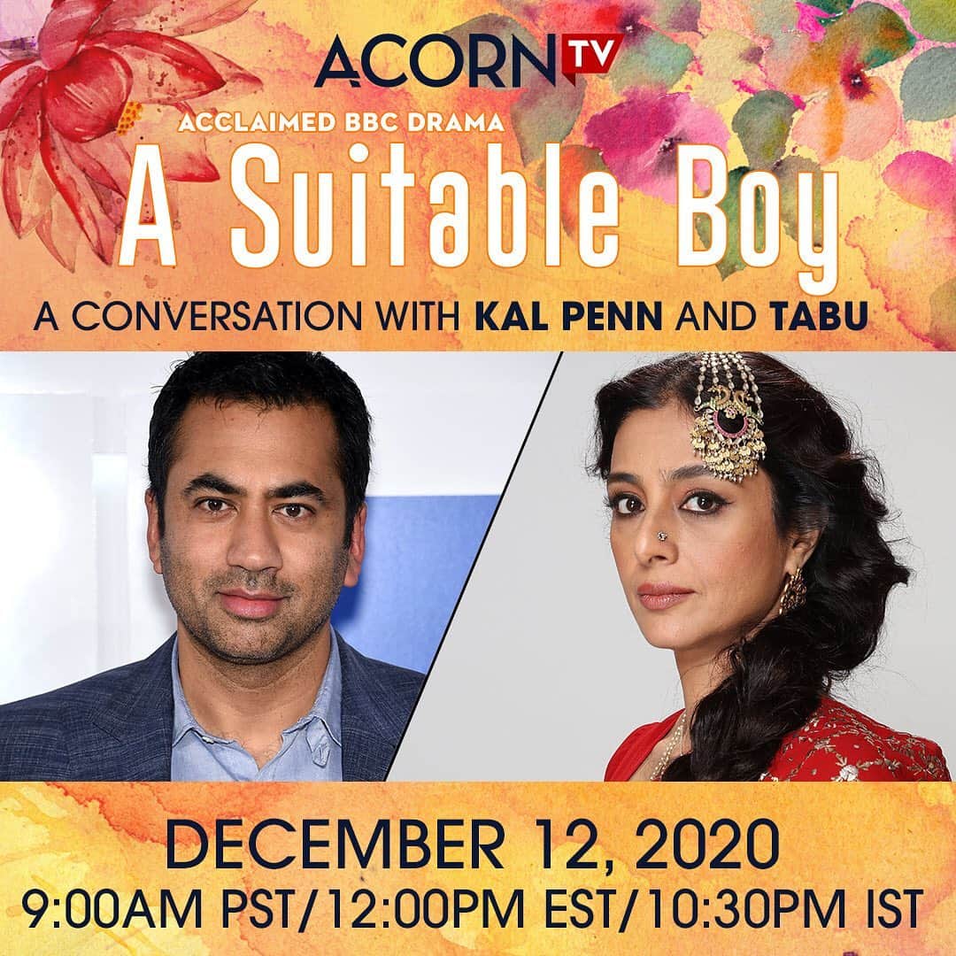カル・ペンのインスタグラム：「Excited to reconnect with @tabutiful to chat about her recent role in the new BBC period drama A Suitable Boy on @acorn_tv. We’re doing an Instagram Live tomorrow at 9am PT / 12pm ET / 10:30pm IST. Before you tune in, catch up on the series using PENN30 to sign up for 30 days free at the link in my bio. The first two episodes are live now with a new episode released Mondays through January 4. #AcornTVPartner」