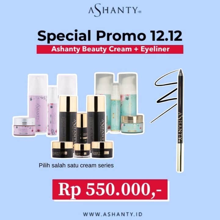 ASHANTY BEAUTY CREAM OFFICIALのインスタグラム：「🎉SPECIAL PROMO 12.12🎉  Hanya Rp 550.000,- sudah bisa mendapatkan satu paket Cream Series by Ashanty (Pilih salah satu series whitening, acne dan anti aging) dan Exclusive Eyeliner by @ashantybeautycosmetics 🖤  Tunggu apalagi ? Yuk nikmati sekarang juga special promo harga super hemaaat 12.12 🎊  Kulit wajah akan menjadi lebih sehat, cerah dan berseri dengan rutin merawat wajah menggunakan Ashanty Beauty Cream Series 🌸  _________________________________ Informasi dan pemesanan : WA: 081293823950 WA: 085781140354 WA: 081287388885 WA: 087778489900 FAST RESPONS CLICK LINK yang ada di Bio IG @ashantyid  _________________________________ #ashantybeautycosmetics #beauty #cosmetics #brandlocal #kosmetikhalal #makeup #kosmetikartis #ashanty #thehermansyah #beautyvlogger #jualkosmetikmurah #kosmetikmahal #kosmetikbagus #ashantyid #keluargaasix #ashantyhermansyah #mua」