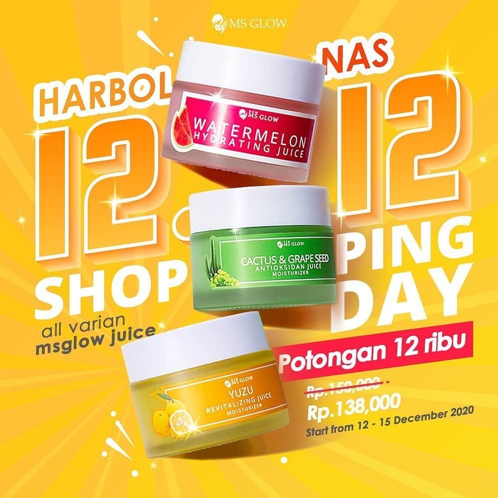 Ivan Gunawanさんのインスタグラム写真 - (Ivan GunawanInstagram)「@msglowbeauty HARBOLNAS 12.12 Discount Potongan Harga 12 ribu. Period. 12 - 15 December 2020⁠ ⁠ 💰 MSGLOW JUICE Now Only Rp 138 k  Hi beauties, Dapatkan DISKON POTONGAN HARGA 12 ribu untuk setiap pembelian produk Msglow Juice! Promo berlaku HANYA 4 HARI, mulai tanggal 12 - 15 Desember 2020 🔥  Yuk... yang mau kulit wajahnya tetap lembab, sehat & ternutrisi dengan baik buruan coba Msglow Juice ya 💖 watermelon juice : untuk mengatasi kuring kering & iritasi. Yuzu juice : diformulasikan untuk kulit berjerawat. Cactus & Grape Seed juice : untuk memudarkan noda/flek diwajah serta mengatasi penuaan dini.  Jangan sampai ketinggalan promonya yah! segera di order di seller terdekat kotamu 🤩 Happy Shopping beauties 💖  #msglow #msglowbeauty #msglowjuice #moisturizer #mscosmetic #msglow #promo #promocushion #promomakeup #discountcosmetic #discount #promomsglow #discountmsglow」12月12日 11時36分 - ivan_gunawan