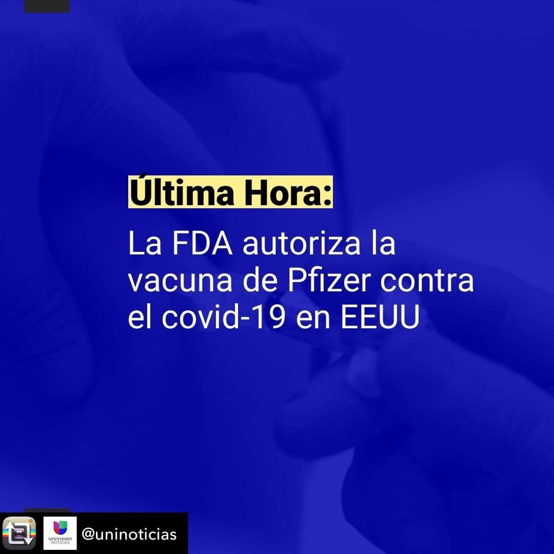 Despierta Americaさんのインスタグラム写真 - (Despierta AmericaInstagram)「Repost from @uninoticias using @RepostRegramApp - La Administración de Fármacos y Alimentos (#FDA) aprobó este viernes 11 de diciembre el uso de emergencia de la #vacuna de #Pfizer y #BioNTech, con lo que en unas horas comenzará su distribución en todo #EEUU y en varios días su administración a los trabajadores de la salud y personas en los centros de cuidado de ancianos, informaron @nytimes y @washingtonpost citando fuentes. La FDA aún no ha hecho pública esta autorización.⁠ ⁠ Más detalles en el link en nuestra biografía. #vaccine」12月12日 12時34分 - despiertamerica