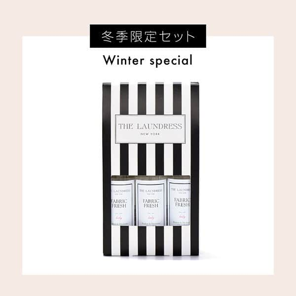 THE LAUNDRESS JPのインスタグラム：「❄️Winter Campaign☃️. . 冬におすすめのスペシャルなセットをご用意しました！. . ❄️Fabric fresh 3本Boxセット. ニットやコート、ジャケットの着用後やニオイが気になるときのケアにおすすめ！「お気に入りの香りは繰り返し使いたい」「持ち運びに便利な携帯サイズがいい」という方にも😊もちろん、ギフトにもぴったり🎁 . 通常価格¥3,600⇨ 冬限定価格¥3,000 ※税抜. . 詳しくは @entresquare @entresquare.rakuten @entresquare_paypay ショッピングサイトでチェックしてみてください👀. .  https://www.entresquare.com/2020/12/06/【the-laundress】winter-campaign/. .  #thelaundressjp #ランドレス #洗濯 #白 #洗剤 #漂白剤 #柔軟剤 #lovefashion #laundry #interior #インテリア #クリスマスギフト #クリスマスプレゼント #ホリデーシーズン #ギフト #プレゼント #gift #christmas #present #christmasgift #限定セット ＃ファブリックフレッシュ #fabricfresh #ファブリックスプレー #いい香り #ナチュラルな香り #ladyの香り #classicの香り #cedarの香り #babyの香り」