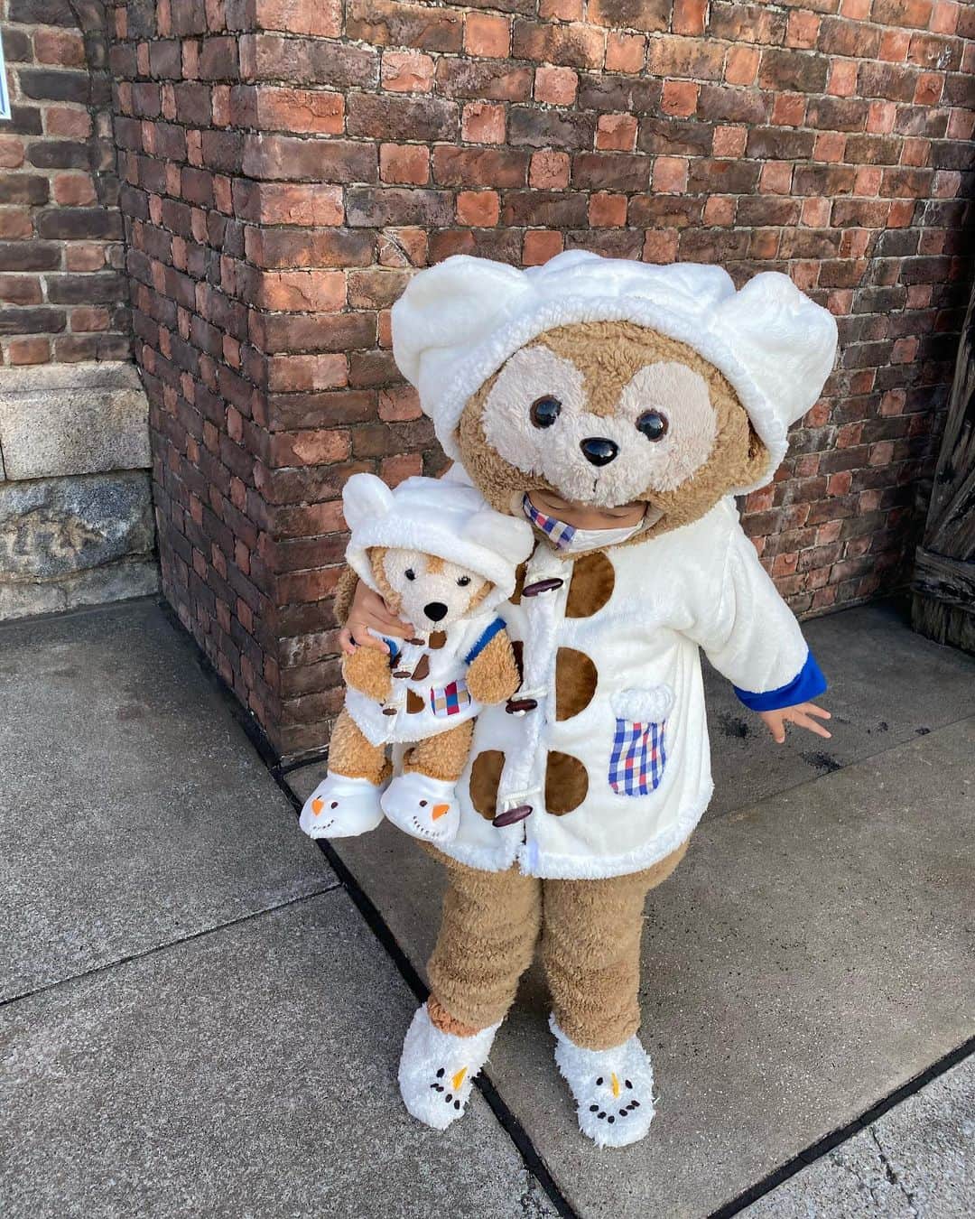 tiahy__のインスタグラム：「Winter Holiday Christmas costumes🎄☃️. . . . 今年はダッフィー たちのクリスマスのコスチュームは発売されなくて、少し寂しいですが、去年のWinter Holiday Christmasのcostumeを作りました⛄️お揃いです☺️ #duffy_taia#taiacostume」