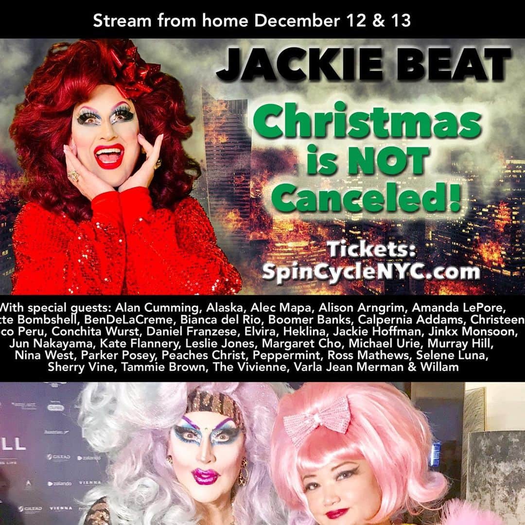 ジュン中山さんのインスタグラム写真 - (ジュン中山Instagram)「December 13,10am and 1pm December 14, 2020 4am  japan 🇯🇵  海外セレブやRPDRクィーンに混じってドラァグクィーンのジャッキービートのショーにちらっとゲスト出演します。  Ticket link  https://www.stellartickets.com/events/spin-cycle--2/jackie-beat-christmas-is-not-canceled   Jackie Beat has one thing to say:  Christmas is NOT Canceled! The big and bawdy, bold and ballsy queen's holiday shows are legendary, and this year (her 22nd annual holiday show) she's going virtual, livestreaming her festive freak-out right into your living room. Whatever you celebrate, watch for Jackie's holiday classics and new song parodies aimed at everything you cherish.  Plus, this year some of Jackie's CLOSEST "friends" are popping by to join in the holiday spirit!  Who's that knocking on the door?  Jackie's expecting  Alan Cumming, Alaska, Alec Mapa, Alison Arngrim, Amanda LePore, Babette Bombshell, BenDeLaCreme, Bianca del Rio, Boomer Banks, Calpernia Addams, Christeene, Coco Peru, Conchita Wurst, Daniel Franzese, Elvira, Heklina, Jackie Hoffman, Jinkx Monsoon,  Jun Nakayama, Kate Flannery, Leslie Jones, Margaret Cho, Mario Diaz, Michael Urie, Murray Hill, Nina West, Parker Posey, Peaches Christ, Peppermint, Ross Mathews, Selene Luna, Sherry Vine, Tammie Brown, The Vivienne, Varla Jean Merman, and Willam to stop by, among others!  #dragshow #lgbt #drag #onlineshow #rpdr #gay #faghag #legend」12月12日 15時54分 - junnakayama