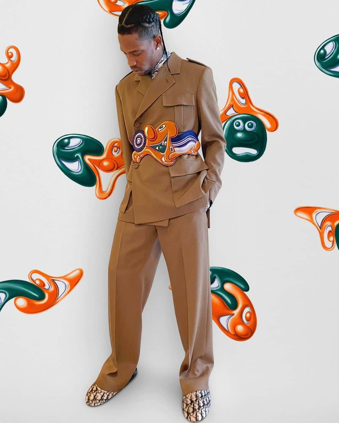 キム・ジョーンズのインスタグラム：「@travisscott in @dior @kennyscharf 💙💙💙」