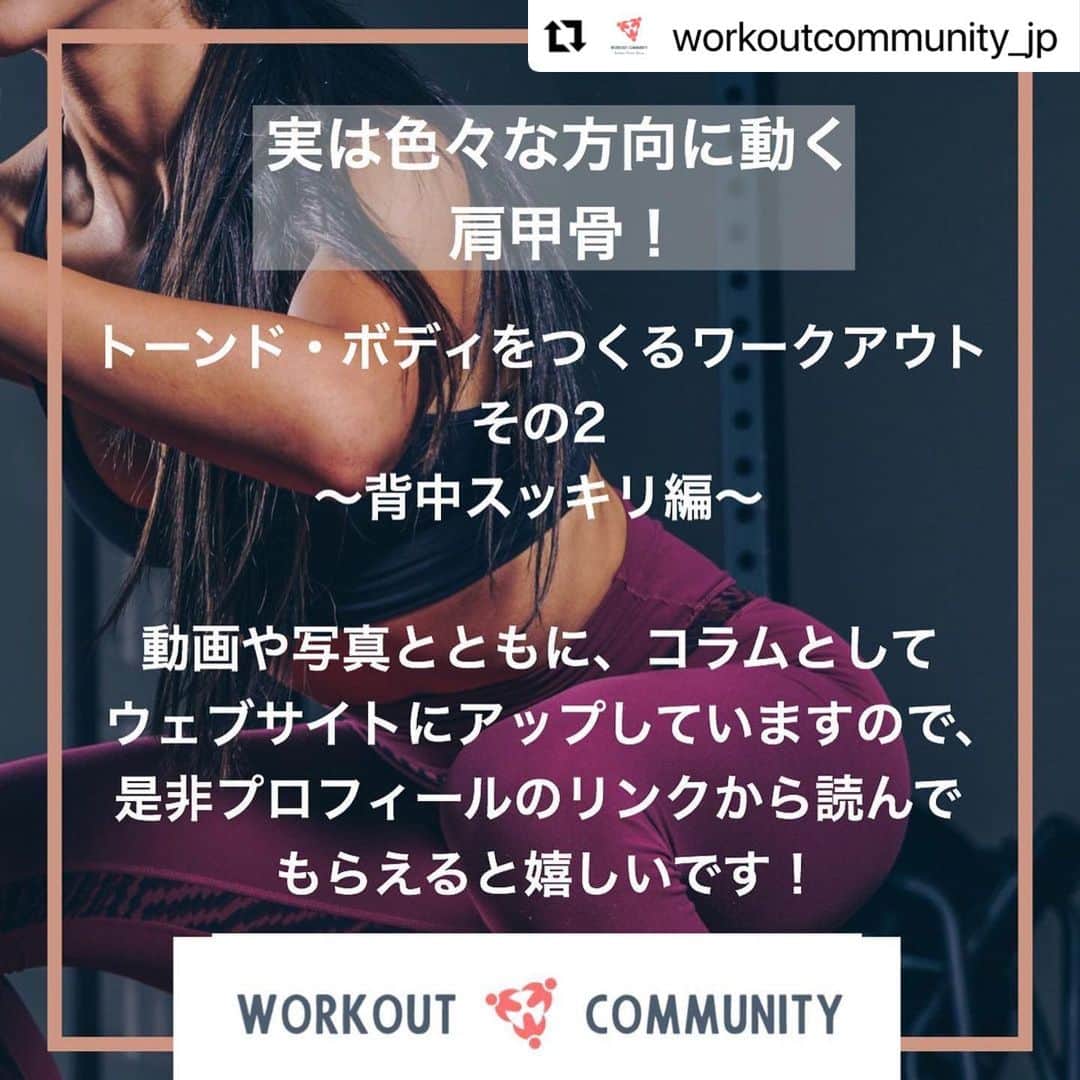 Beauty Of Pilates by Asamiさんのインスタグラム写真 - (Beauty Of Pilates by AsamiInstagram)「ラグリーフィットネスと背中・肩甲骨まわりのトレーニングのお話。  #Repost @workoutcommunity_jp with @make_repost ・・・ ・ トーンド・ボディをつくるワークアウト その2 〜背中スッキリ編〜 ・ まずは自分の背中を知るところから始め、みんなで背中美人になりましょう！ ・ 動画つきコラムはホームページへ✨  プロフィールのURLからホームページに飛べます！ぜひ読んでみてください❣️ ・ ・ #ワークアウトコミュニティjp #workoutcommunityjp #5時起き #朝活 #朝活トレーニング #早朝トレーニング #早朝ワークアウト #ワークアウト動画 #トレーニング動画 #オンラインレッスン　#オンラインフィットネス #背中トレ #肩甲骨 #コラム #筋トレ女子 #筋トレ #ラグリーフィットネスbyasami #ラグリーフィットネス #コロナ太り解消 #トライセプスプレス #後ろ姿美人 は #背中美人 #背中トレーニング #背中鍛えたい」12月12日 19時38分 - lagreepink