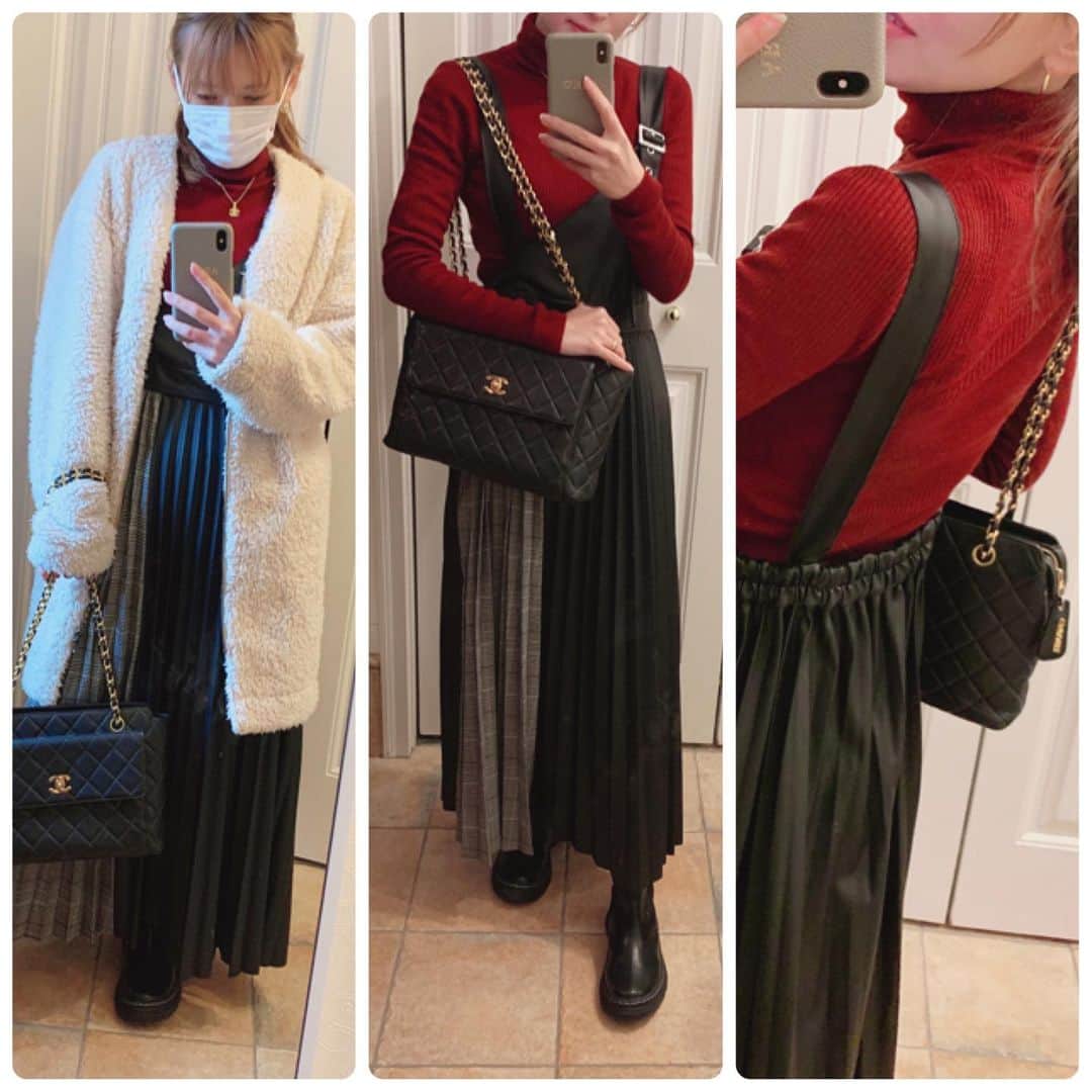 町田亜里香のインスタグラム：「〜today's〜 outer...UNIQLO tops...UNIQLO one-piece...アベイル boots...EMODA bag...CHANEL . やっぱプチプラいいね❤︎ 裏起毛タイツ履いてたから ポカポカでした☀️ 裏起毛タイツはストーリーに載ってるよ✨　 浮腫まないし最高🤍💛 . #アラサーコーデ #ワンピース  #プチプラコーデ #ワンピースコーデ  #ママコーデ #タートルネックニット  #タートルネック #レザースカート  #レザーワンピース #uniqlou #アベイル」