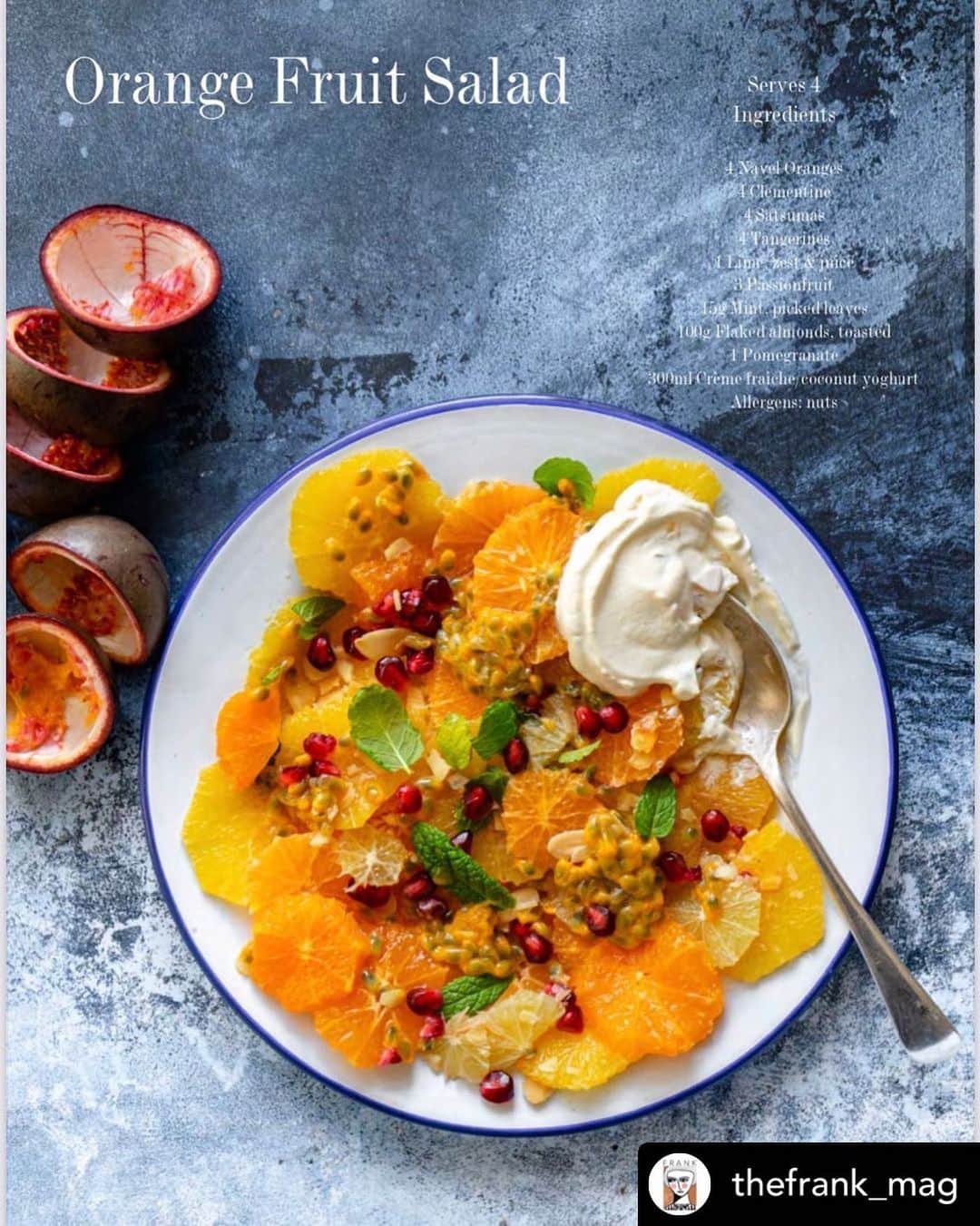 メラニー・サイクスさんのインスタグラム写真 - (メラニー・サイクスInstagram)「❤️ @francescaklottrup darling your food is delicious & photography, divine! Thank you 🙏🏻. Posted @withregram • @thefrank_mag @francescaklottrup recipes in FRANK  are all delicious, however this one is our favourite dish....  🎄 🍽 🍊 Orange Fruit Salad   For a colourful, light, zesty dessert try this orange based salad for a refreshing, vitamin rich way to finish a meal.   Go to our link above in bio for all Francesca’s sensational seasonal servings....」12月12日 20時50分 - msmelaniesykes