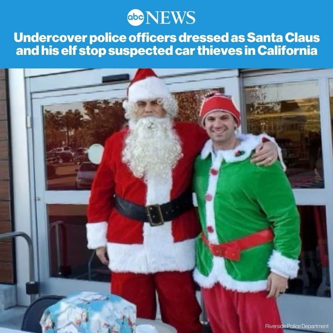 ABC Newsさんのインスタグラム写真 - (ABC NewsInstagram)「Undercover police officers dressed as Santa Claus and his elf are stopping suspected car thieves in California. MORE AT LINK IN BIO.⁠」12月12日 21時01分 - abcnews