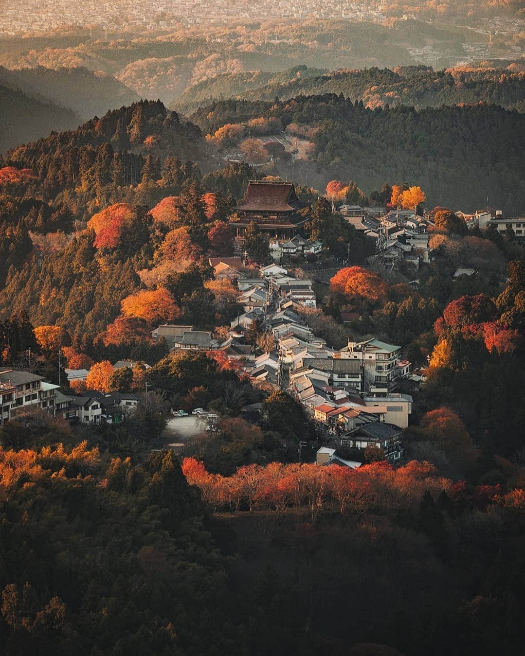 Berlin Tokyoのインスタグラム：「Tucked away in the mountain, the small town takes on the glow of the evening sun. . . . #hellofrom Nara, #japan」