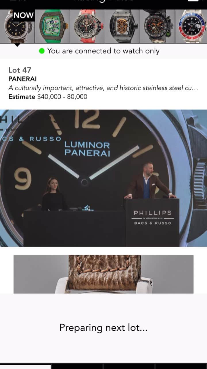 パネライのインスタグラム：「In case you missed it. Here is the @phillipswatches auction of the iconic Sylvester Stallone #Panerai 5218-201/A」