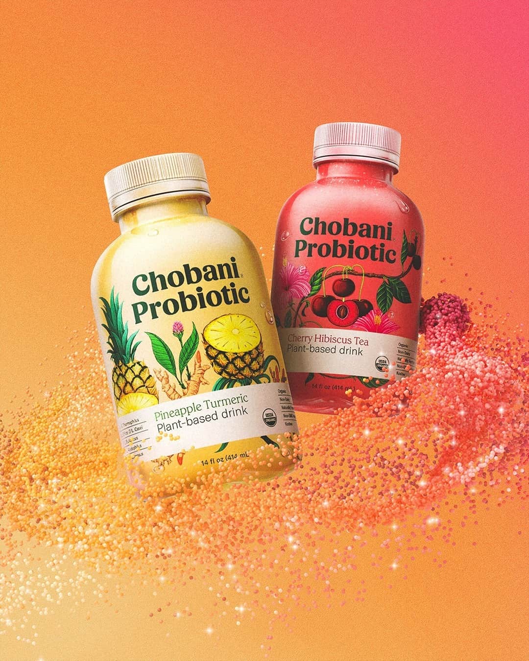 Chobaniのインスタグラム：「Have you tried our non-dairy plant-based drink, with billions of probiotics to support immune health? In four refreshing, slightly fizzy flavors, tell us your favorite in the comments🍍🍑🍒🌺🍋」