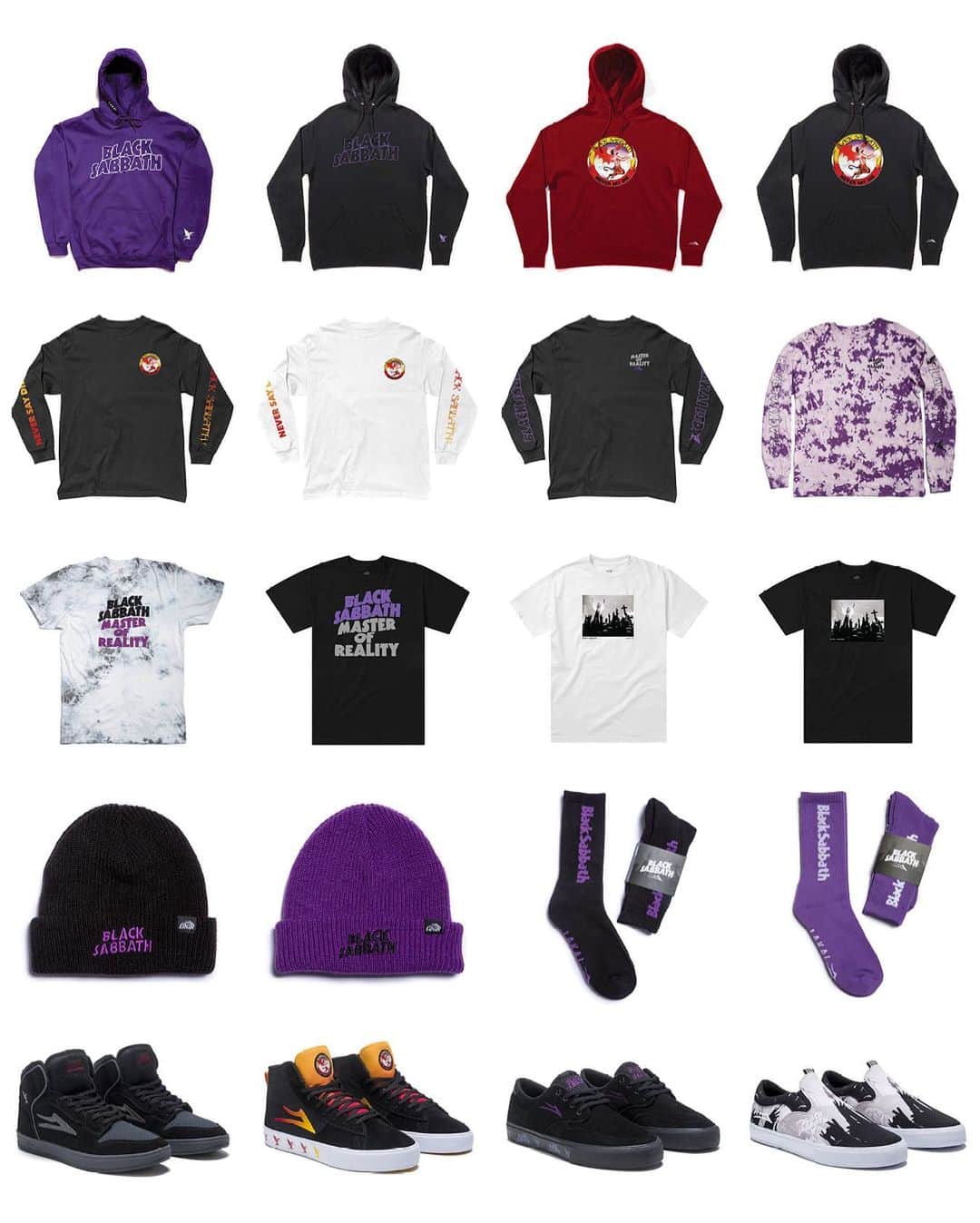 のインスタグラム：「The Black Sabbath collection is available now at Lakai.com 🦇  @blacksabbath   Featuring the new Riley 3, the Telford re-issue, the Owen, the Newport Hi, and a full apparel/accessory line.  👉 Link in bio  #LakaiXBlackSabbath #BlackSabbath」