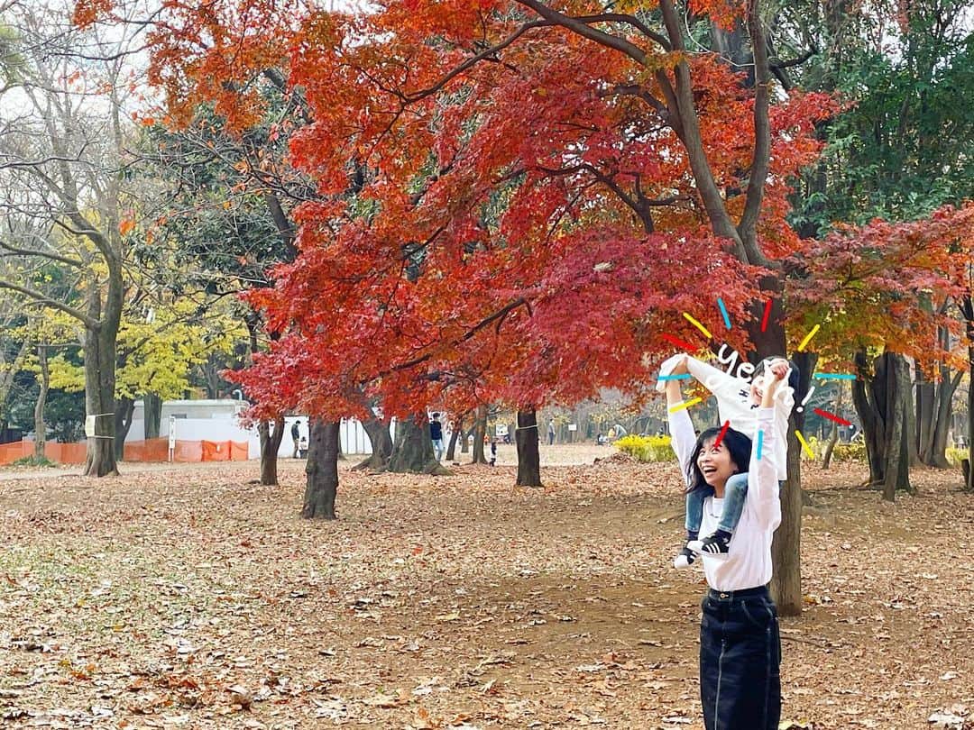 三倉佳奈さんのインスタグラム写真 - (三倉佳奈Instagram)「冬の公園もわくわくがいっぱい🍁  紅葉綺麗だった☺︎  落ち葉のじゅうたんにゴロン〜 みんな体も髪も葉っぱだらけになって、大笑いして帰りました✨  #落ち葉 #こどもとおでかけ」12月13日 18時56分 - kana_mikura0223