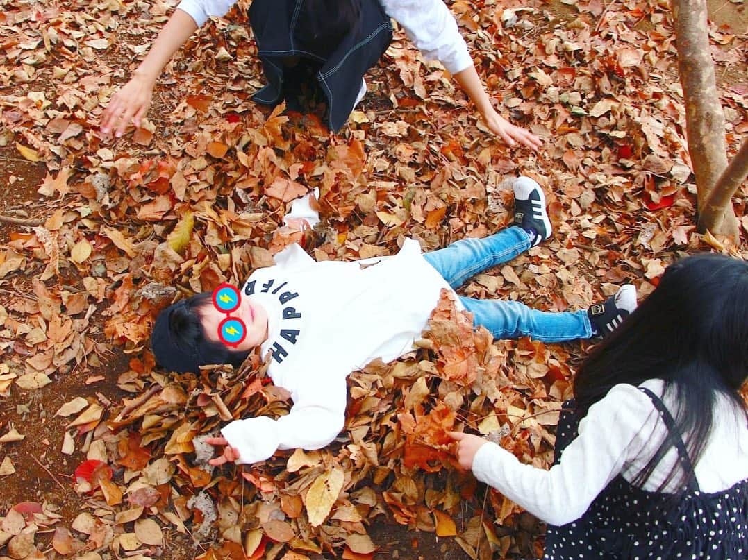 三倉佳奈さんのインスタグラム写真 - (三倉佳奈Instagram)「冬の公園もわくわくがいっぱい🍁  紅葉綺麗だった☺︎  落ち葉のじゅうたんにゴロン〜 みんな体も髪も葉っぱだらけになって、大笑いして帰りました✨  #落ち葉 #こどもとおでかけ」12月13日 18時56分 - kana_mikura0223