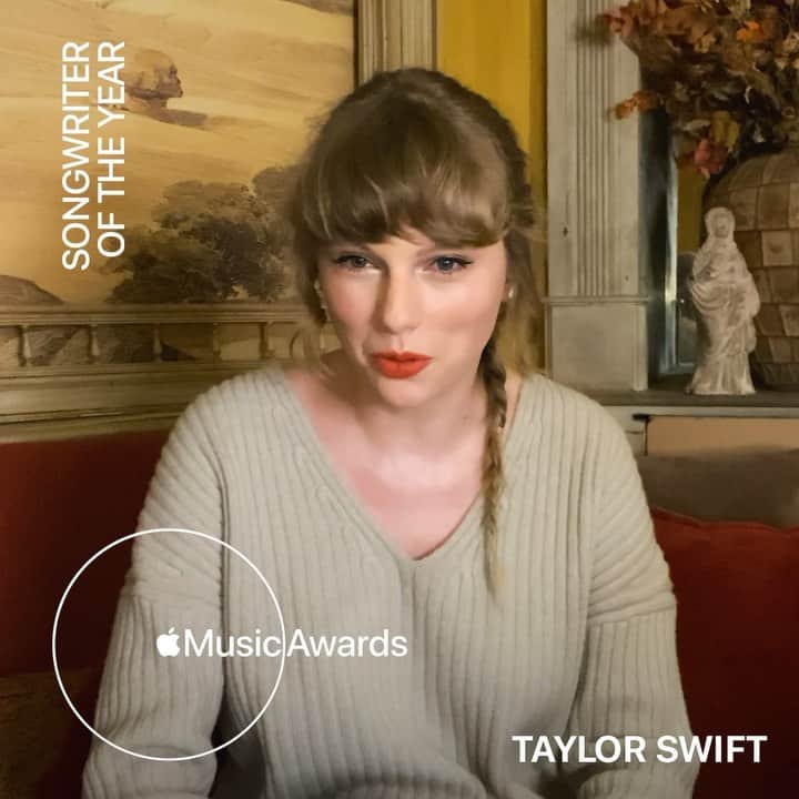 Apple Musicのインスタグラム：「“When I put out #folklore I remember feeling so proud and happy, but still foot on the gas like, ‘Let’s keep going.’” @taylorswift’s #evermore is here. Watch an exclusive first look at her #AppleMusicAwards2020 Songwriter of the Year artist special with @zanelowe coming Tuesday, December 15th at 5PM PT. Link in bio.」