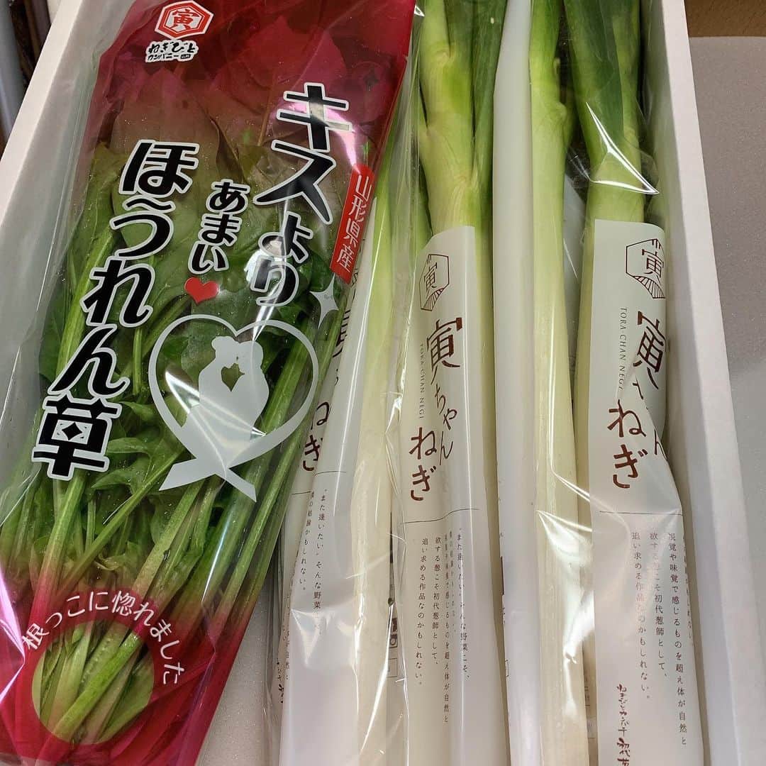 赤羽のインスタグラム：「今年も最高の葱とほうれん草が届きました😋 寅さん @negibito  いつもありがとうございます！！  どっちもめちゃくちゃ美味しいので、 本当にオススメですよー！！😋」