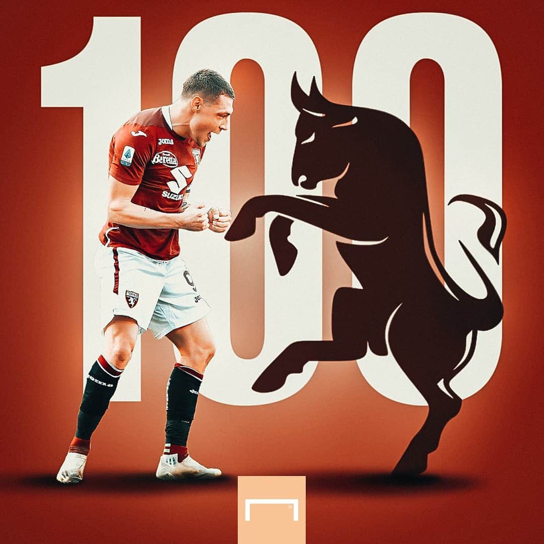 のインスタグラム：「. ＼ ⚽️ 通算 1️⃣ 0️⃣ 0️⃣ ゴール 🐂 ／ #トリノ のエース・ #ベロッティ がウディネーゼ戦で100得点目を記録！ . #soccer #football #seriea #torino #andreabelotti #belotti #サッカー #フットボール #セリエA #⚽」