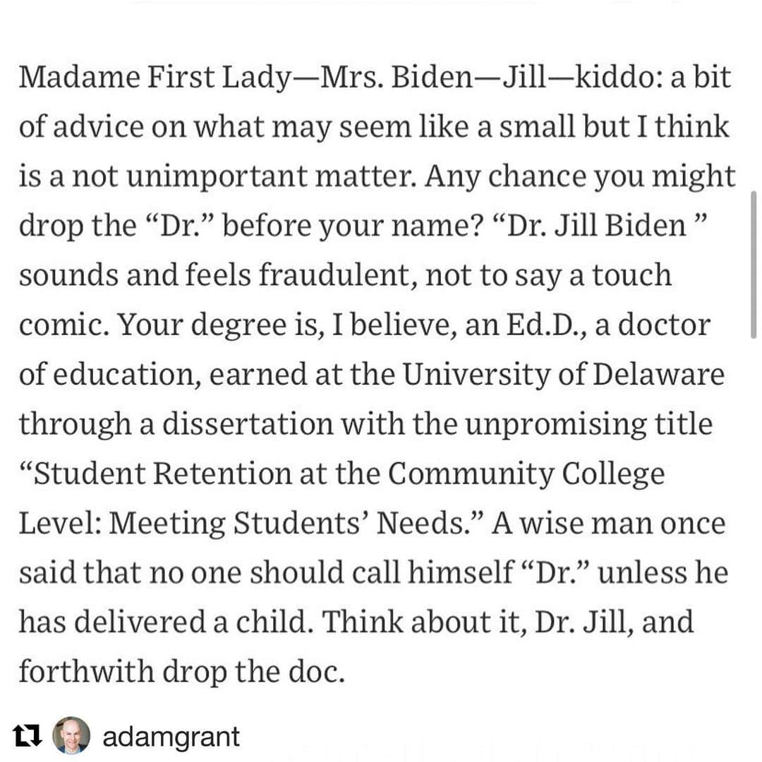 P!nk（ピンク）さんのインスタグラム写真 - (P!nk（ピンク）Instagram)「Please read this bullshit  And thank you @adamgrant for bringing this to our attention  Repost @adamgrant ・・・ Shockingly, that’s the first paragraph of a WSJ op-ed today. What’s the worst part of it? (a) Ignorance that in too many fields, women don’t get the respect they deserve without titles like Dr. (b) A man who calls a woman “kiddo” having the audacity to offer advice (c) Equating honorary and actual doctorates (d) The condescending tone (e) WSJ publishing it (f) All of the above」12月13日 16時39分 - pink