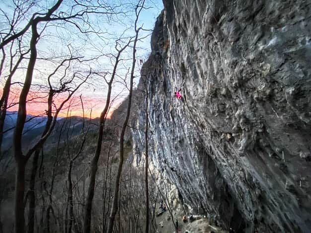 田嶋あいかのインスタグラム：「﻿ ９ヶ月ぶりの二子山🧗‍♀️﻿ ﻿ 日暮れ寸前で「ようこそTウォール」が登れて嬉しかった〜極寒で手の感覚がなくなりつつある中、集中したトライができて気持ちよかったです。﻿ ﻿ それにしても、女子だけで岩に行くっていうのは初めてだったけど新鮮で楽しすぎた🥰﻿ またいこうねー！﻿ ﻿ 現地でお世話になったみなさん、ありがとうございました🙇‍♀️🙌﻿ ﻿ #岩場女子会﻿ #お菓子爆買いしがち﻿ ﻿ ﻿ @mammut_japan  @unparallelup  @rockmasterhq  @organicclimbing」