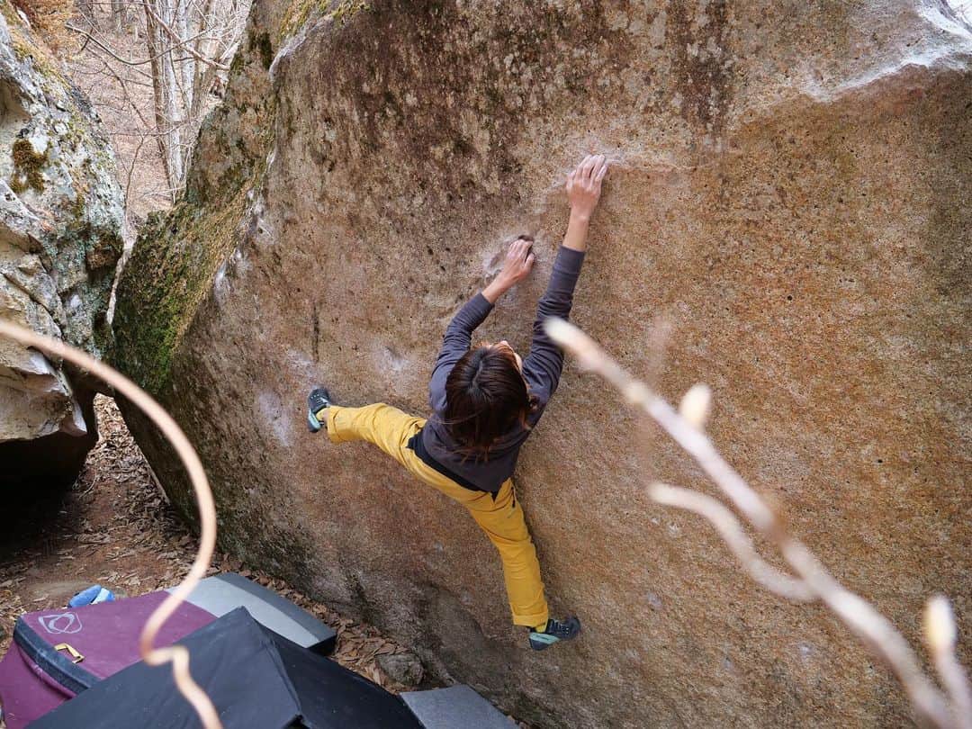 義村萌のインスタグラム：「2020.11.16-19  瑞牆 . 初めての瑞牆！ . ✔︎ヴォック　初段 ✔︎言葉　初段 ずっと行ってみたくてやっといけた😊 ボルダーはまだ着地が怖くて、やりたいけど諦めたやつもあったけど連日楽しめて楽しかった！ . ボルダー強くなってまたリベンジしに来よう💪  #climbing #bouldering #瑞牆」