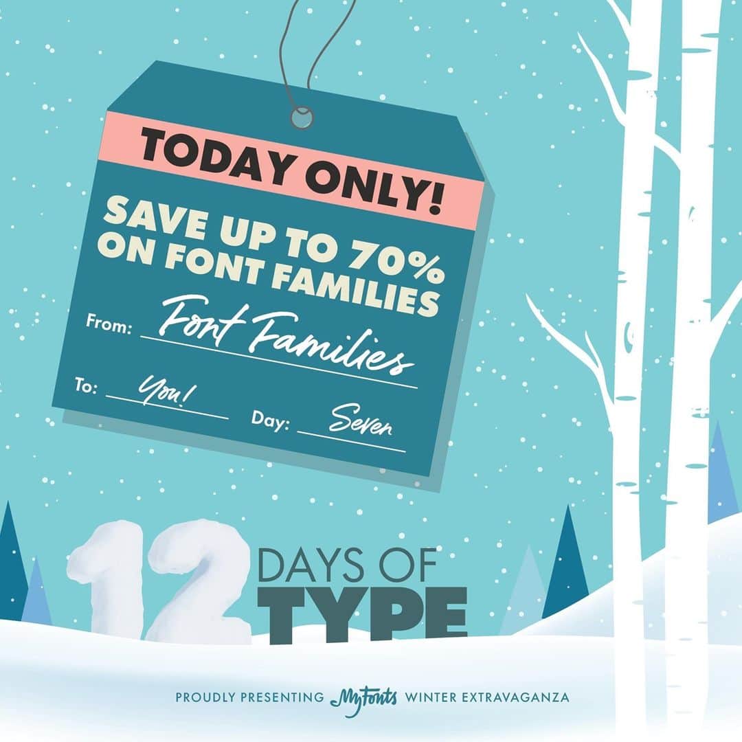 myfontsさんのインスタグラム写真 - (myfontsInstagram)「It’s day 7 of the #12Days of #Type #fontsale, and today we’ve got up to 70% off on over a dozen families from Akifa Type, Dora Type Foundry, and Lucky Type. Keep your eyes peeled here, at twitter.com/myfonts & at facebook.com/myfonts for more!」12月13日 23時49分 - myfonts