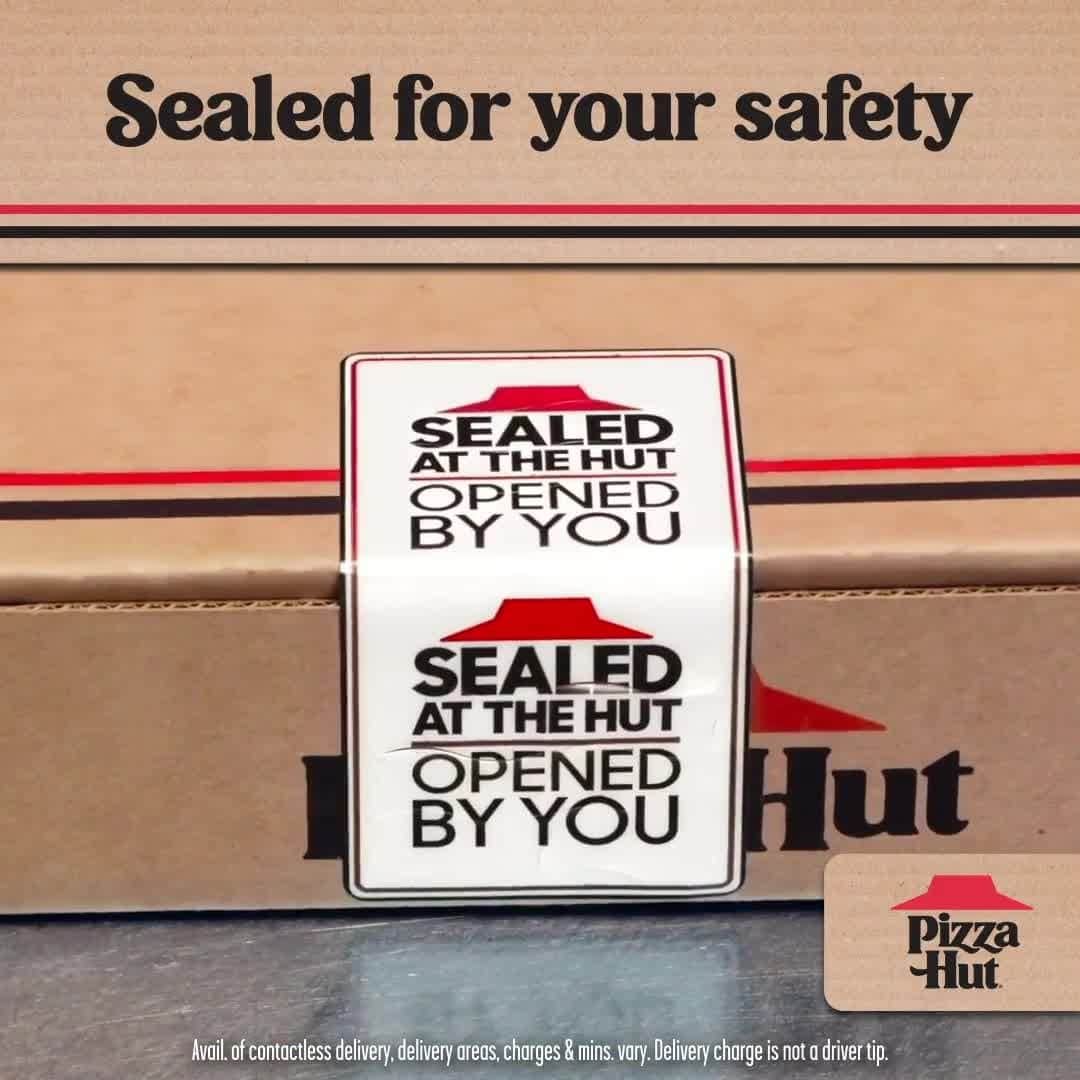 Pizza Hutのインスタグラム：「Every delivery box gets our signature, tamper-proof safety seal (say that five times fast). Only break in case of emergency cravings.」