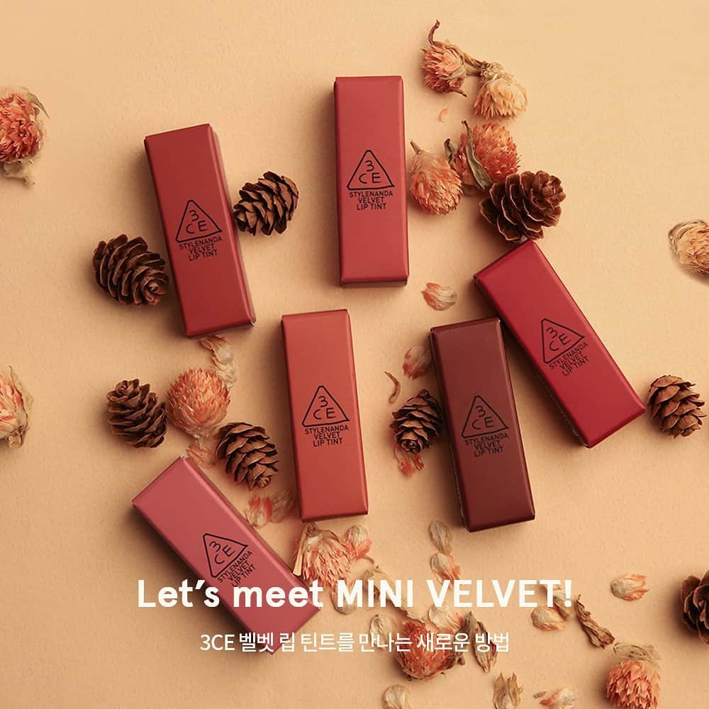 3CE Official Instagramさんのインスタグラム写真 - (3CE Official InstagramInstagram)「Let’s meet MINI VELVET💋 3CE 스테디 셀러 ‘벨벳 립 틴트’ 베스트 컬러를 깜찍한 미니 사이즈로 만나보세요. 12월 한 달간, 스타일난다 및 3CE 제품 5만원 이상 구매시 원하는 컬러의 미니 벨벳 립 틴트를 선물로 드립니다. (6 컬러중 선택 가능 / 단, 컬러별 조기 소진시 남은 컬러중 선택가능) - Let’s meet 3CE best sellers ‘MINI VELVET LIP TINT’ For any purchase worth $50 and above from STYLENANDA and 3CE, you are entitled to a FREE mini velvet lip tint during the month of December! #3CE #3CEVELVETLIPTINT #3CEVELVETLIPTINTMINI」12月14日 12時26分 - 3ce_official