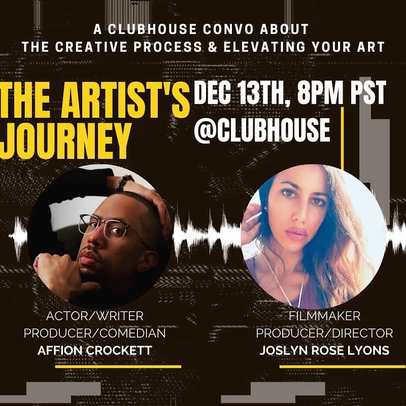 アフィオン・クロケットさんのインスタグラム写真 - (アフィオン・クロケットInstagram)「Join me & @itsjoslynrose tonight at 8pm PST on Clubhouse for a discussion on the artist’s creative journey 🎥📽🎤🎹」12月14日 12時29分 - affioncrockett