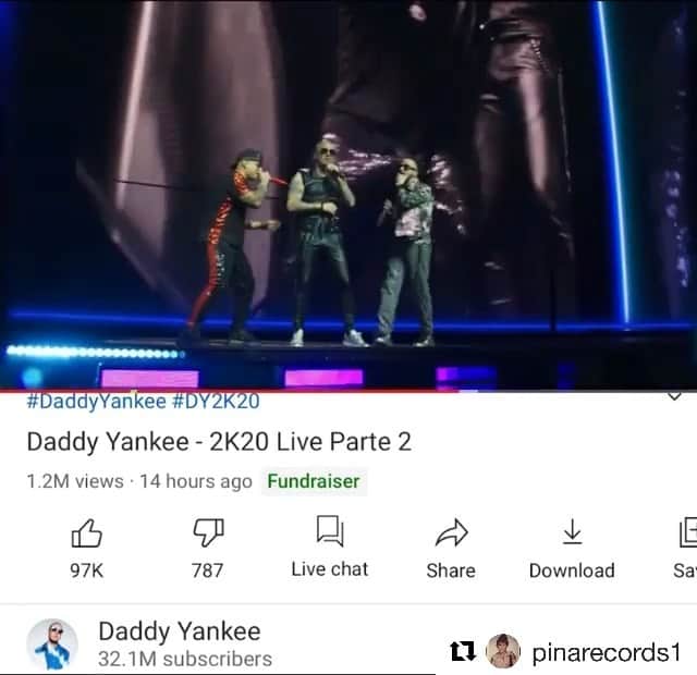 ヤンデルのインスタグラム：「#Repost @pinarecords1 ・・・ Puñeta quien no creció idolatrando a estos animales salvajes ??? El show completo es mi favorito pero ver a estos 3 en tarima es emocionante @daddyyankee @wisin @yandel (suelta el vídeo de tu celu 😂) vayan a Todas las plataformas y delen playyyy a esta grasa única #Dy2k20  El último concierto del Género antes de la fucking Pandemia #daddyyankee #wisinyyandel」