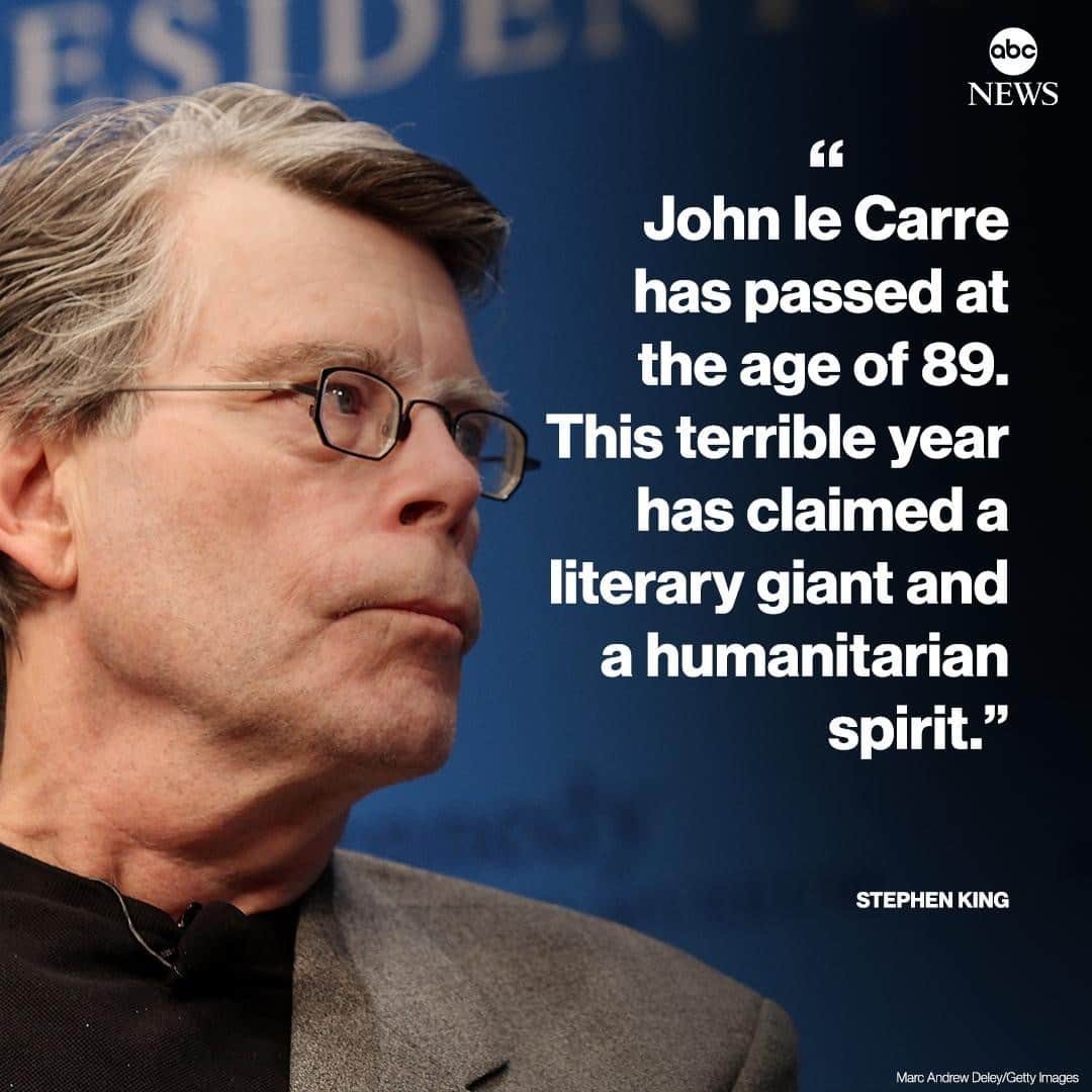 ABC Newsさんのインスタグラム写真 - (ABC NewsInstagram)「NEW: Stephen King on passing of John le Carre: "John le Carre has passed at the age of 89. This terrible year has claimed a literary giant and a humanitarian spirit." #stephenking #johnlecarre #literature #novels #writing」12月14日 7時42分 - abcnews
