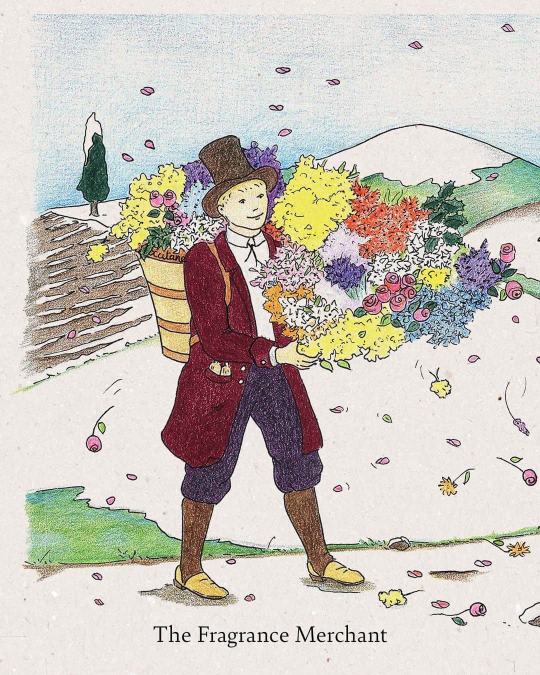 のインスタグラム：「On Christmas Eve in Provence, people gather with the hope of seeing The Fragrance Merchant – the perfumer and botanist who collects the scents of the region. 💛This local tradition brings together families of all ages to celebrate the wonders the local nature has to offer.   These drawings were created by Nadette Baussan and became the inspiration for our first ever Advent Calendar in 2005.🎄  ✨How do you celebrate with your family at Christmas?✨  #Christmas #FragranceMerchant #Illustration #Tradition #Celebration #Loccitane」