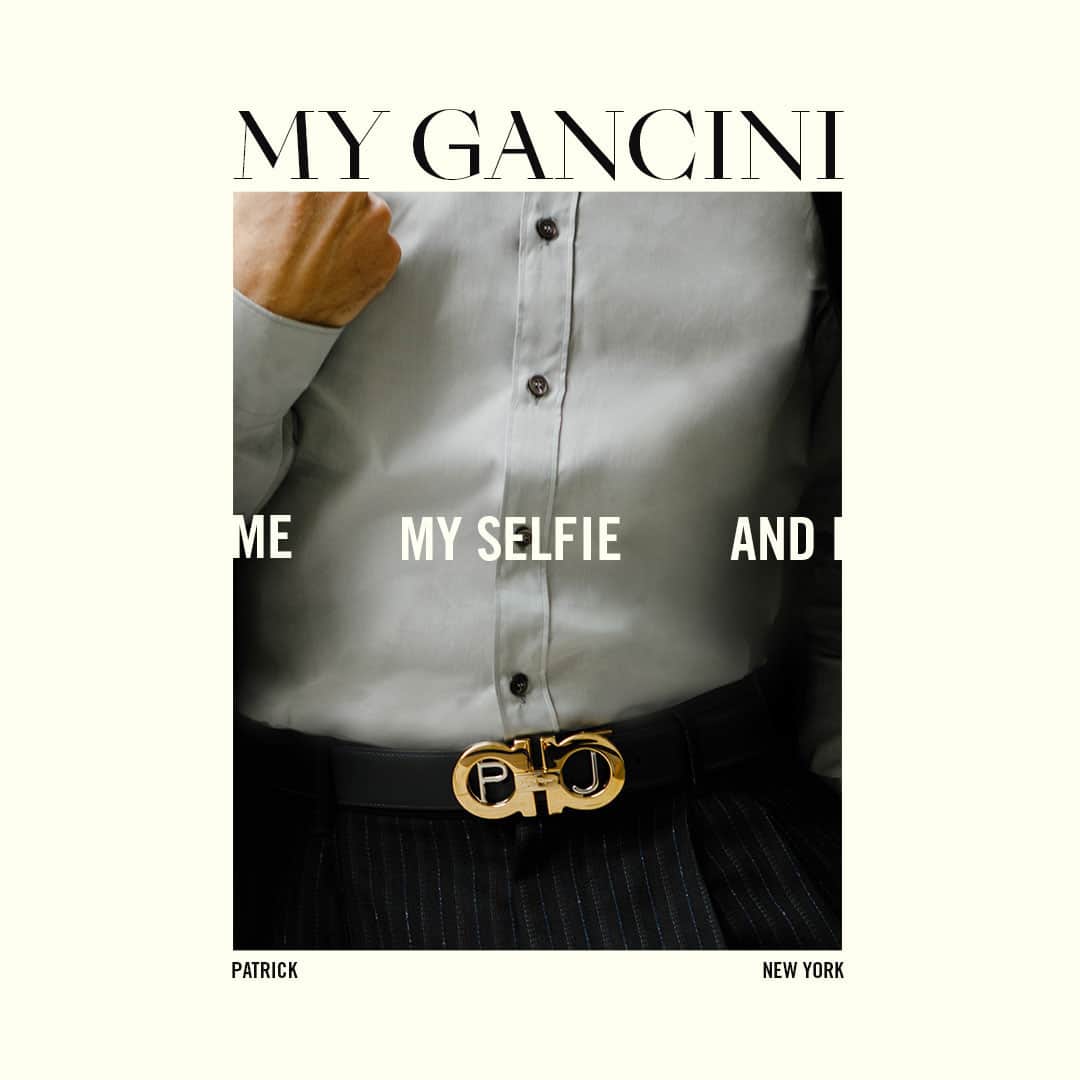 サルヴァトーレ・フェラガモのインスタグラム：「Instantly recognizable, easily identifiable and infinitely adaptable. The Gancini has taken many forms over the years to distinguish itself unequivocally in the Ferragamo lexicon. Presenting a custom Gancini configuration from @aguynamedpatrick, rendered with his personal initials through the MyGancini service. Explore the program in over 24 stores worldwide and find the store nearest you through the link in bio. #MeMySelfieAndI #MyGancini」
