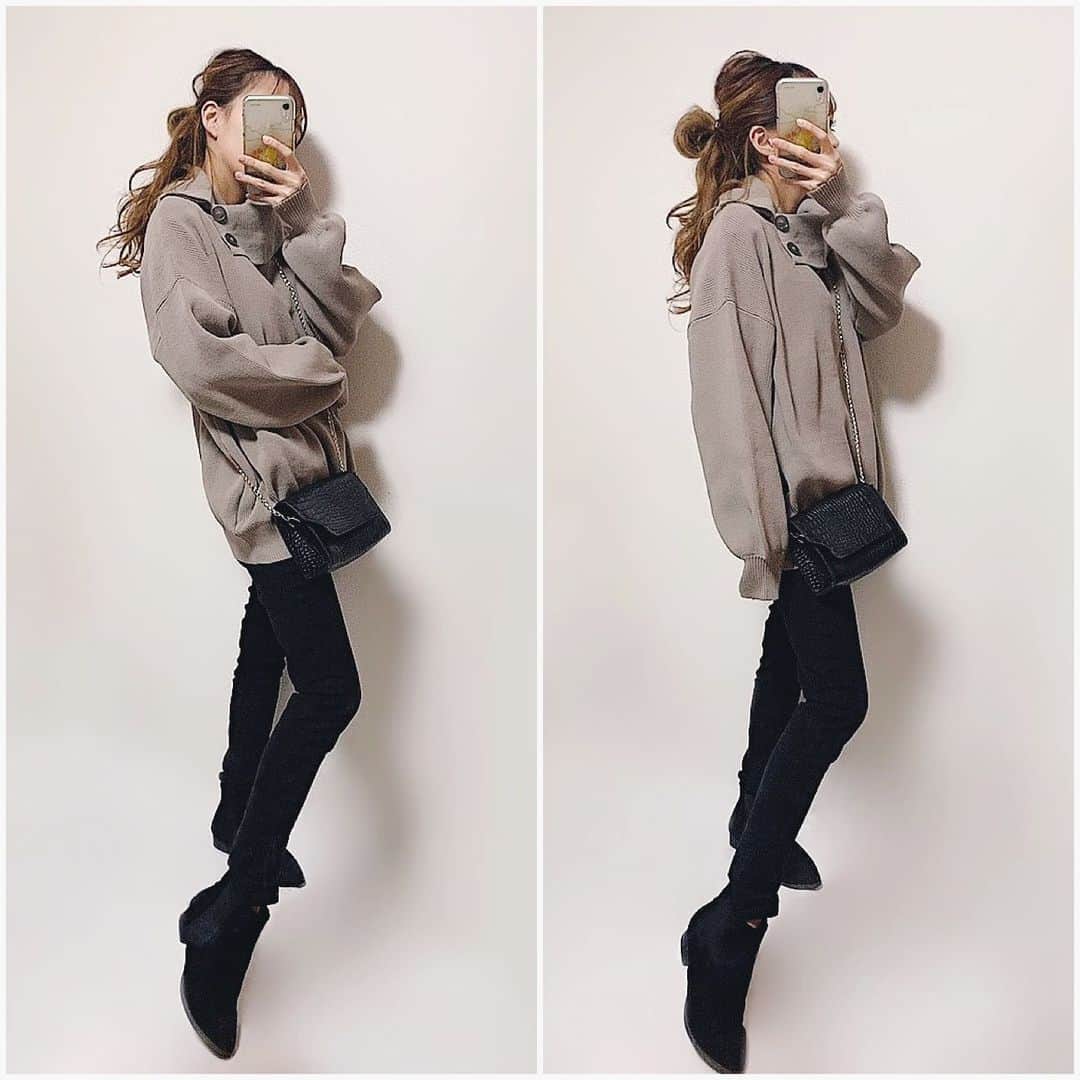 のインスタグラム：「... . このニットもアベイルで1800円でした♡♡ . ショーパンにミドルブーツで合わせたいけど やはりスキニーに落ち着く𓂃😂𓈒𓏸 . ショートブーツは3cmヒールのほぼペタンコ👢 抱っこ紐にベビーカーに、子どもと一緒じゃ無い 日なんてほぼ無いので毎日このブーツ♡♡ . 安かったから玄関でポイポイ脱いでも、 踏んづけても気にならないから良いのよ(笑) . 冬になると余計に動きやすい服ばかり 選ぶようになってしまう🤔෴春が恋しい...𓂂𓇬 . 新しく頂いたDMは、昨日も少し ストーリーにてお返事しました♡♡ . なかなか早く返せないので、早めの返信が 必要な場合はコメントくださいませ⌣̈⃝♥︎ . . knit @gravail pants @gu_global @gu_for_all_ bag @queen.lupis shoes @rakutenfashion . . ………………………………(♡)……………………………… .」