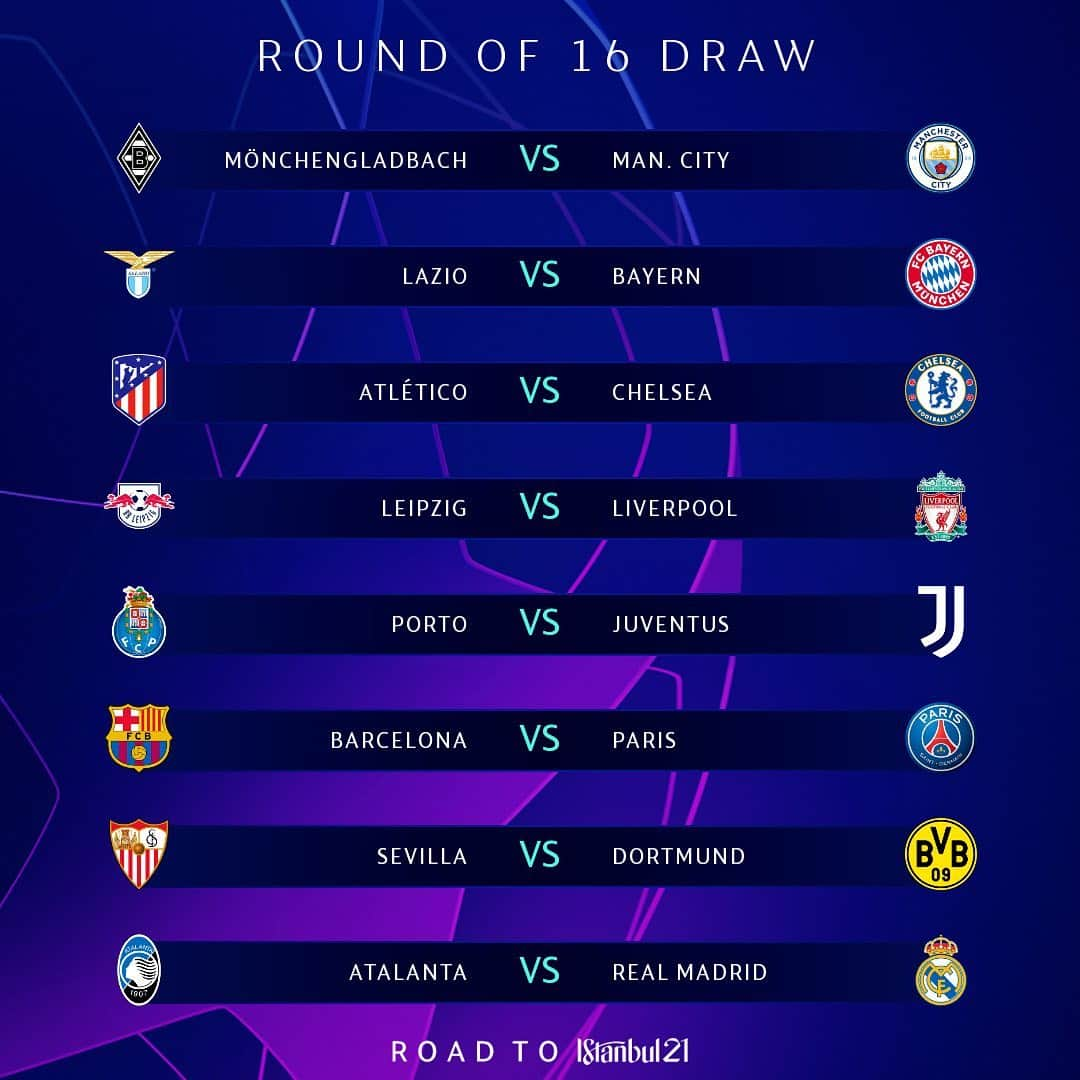 UEFAチャンピオンズリーグさんのインスタグラム写真 - (UEFAチャンピオンズリーグInstagram)「The official result of the 20/21 Round of 16 draw! Best game? 🤷‍♂️ #UCLdraw」12月14日 20時26分 - championsleague