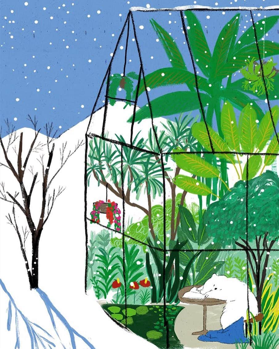 のインスタグラム：「冬眠 #ももろ#illustration #momoro#イラスト#温室#ガーデニング#garden #gardening」
