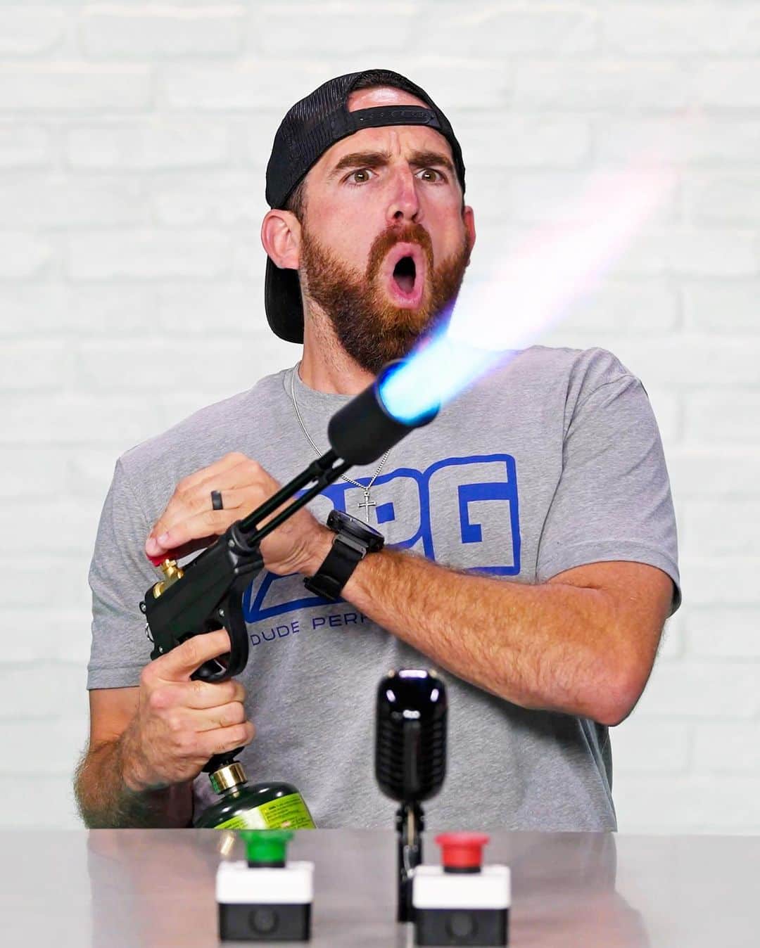 Dude Perfectのインスタグラム：「PERSONAL FLAME THROWER, ANYONE?! 😮🔥 OT 21 is live at the link in our bio!  Thanks to our friends @drpepper for sponsoring this video!」
