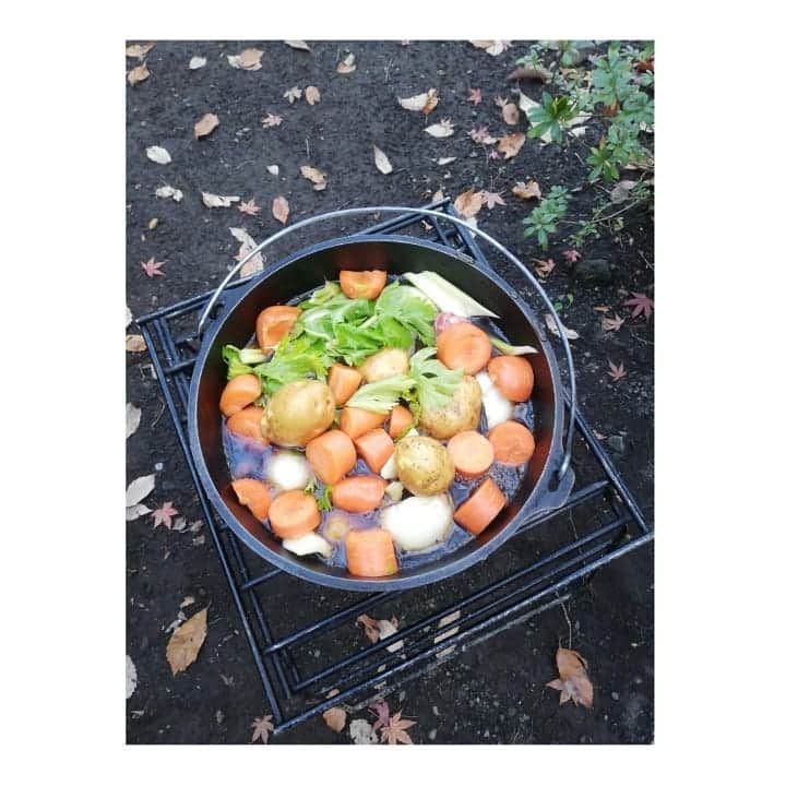 近藤笑菜のインスタグラム：「今日も一日がんばりました💮 . 📸 これは、キャンプ飯のスペアリブ煮込み🍲野菜もお肉もとろとろになるのが大好き…♡」