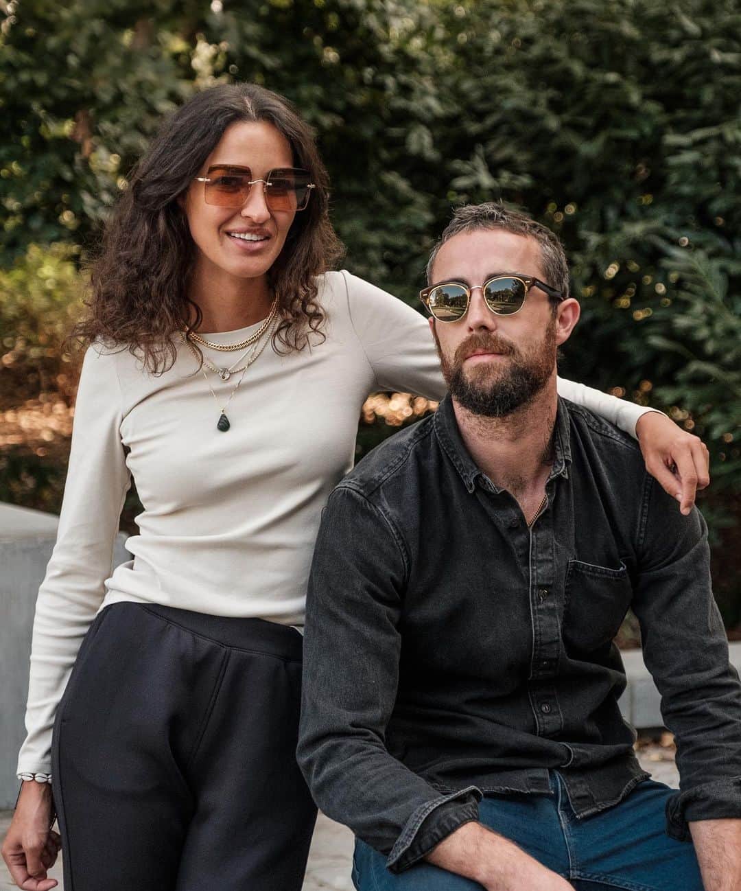 のインスタグラム：「Fall days spent with artist, @floriantomballe and jewelry designer, @niobehajib who share their idea of 'classical' as "art, music, and values that aren't affected by time but stay beautiful, serene, and timeless." When searching for inspiration, they look in "everything that surrounds us daily.  Also, we both find inspiration in Picasso's works." #OPClassics. Photographed by @tibods⁠⠀ –⁠⠀ Niobé wears Oishe and Florian wears Cary Grant 2.」
