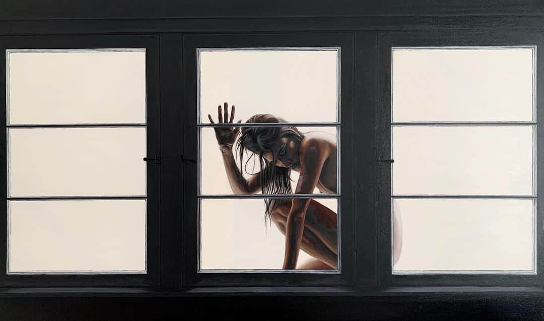 ラングリー・フォックスのインスタグラム：「Trapped in a mental state.   60” x 36” oil paint」