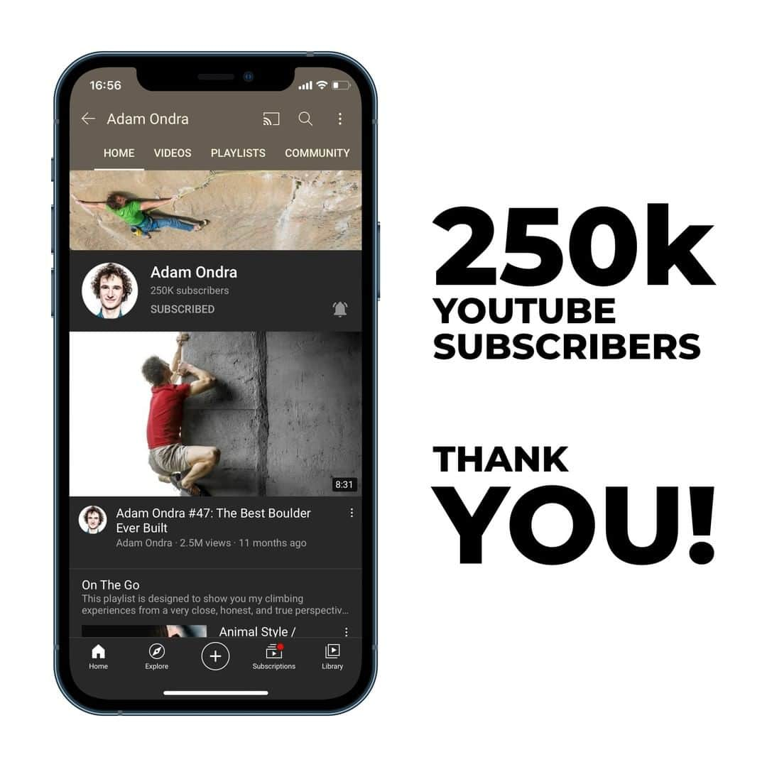 アダム・オンドラさんのインスタグラム写真 - (アダム・オンドラInstagram)「We would like to THANK YOU all for following us. There are incredible 250k of you on our YouTube channel!  We are very pleased with your support. Share the YouTube AdamOndra channel with your friends and family, so there are another 250k followers soon :)  Please stay with us and be sure to check out the latest video (link in BIO) if you haven't done so yet or browse my website for some backstage bits like the Wolf Pack update.  Thank you once again, and we hope you are enjoying our content!  (AO Team)  #onthego」12月15日 2時38分 - adam.ondra