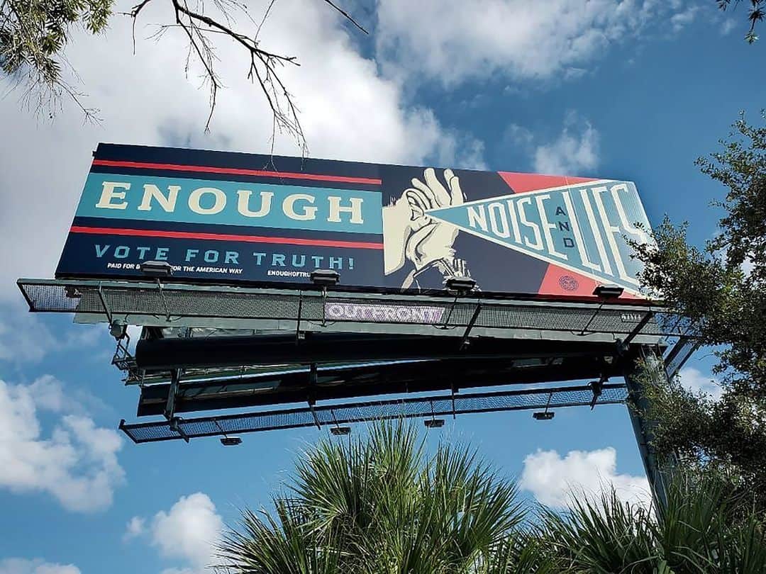 Shepard Faireyのインスタグラム：「ENOUGH of Trump was a multi-platform movement created earlier this year by People For the American Way to flood swing states with public art projects in advance of the 2020 Presidential election. It’s been an honor to be one of several artists to work on this campaign. Frustrated by failure after failure during Trump’s presidency, a dozen artists including myself created art to remind voters this year that we’ve had #ENOUGHofTrump!⁠ ⁠ While much work remains, from ensuring a smooth transition of power, to battling in Georgia for the control of the Senate, we can now claim a win against a president and an administration that has terrorized America for the past 4 years! I’m thrilled to know that our art was able to reach voters in the most important Electoral College states. Thank you, #PeoplefortheAmericanWay for letting me be a part of this powerful project!⁠ -Shepard」