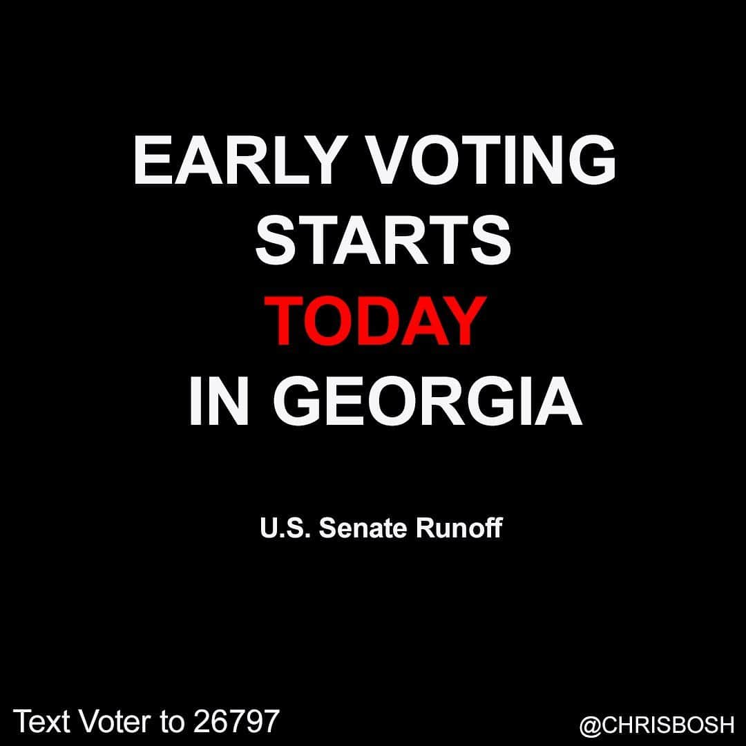 クリス・ボッシュさんのインスタグラム写真 - (クリス・ボッシュInstagram)「Early voting for the U.S. Senate Runoff in Georgia begins today! This election runoff is crucial to ensure that policies will be able to be put forward that can benefit our society as a whole. I’ve said this many times before, but voting is not a one-time deal, it is something we must engage in time and time again. Whether it’s on the National or local level, we need to make sure our voices are being heard. Text VOTER to 26797 to learn more. #vote #gasenate #voteearly」12月15日 4時41分 - chrisbosh