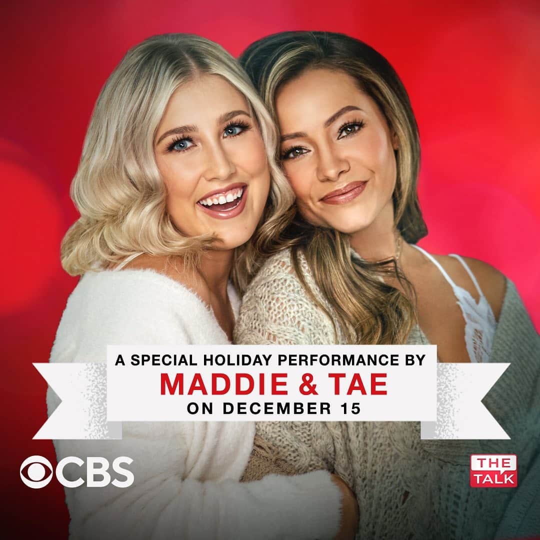 Maddie & Taeのインスタグラム：「SO EXCITED to perform on @thetalkcbs this week! Tune in tomorrow on @cbstv at 2p EST/1p CST for a special holiday performance ❤️」
