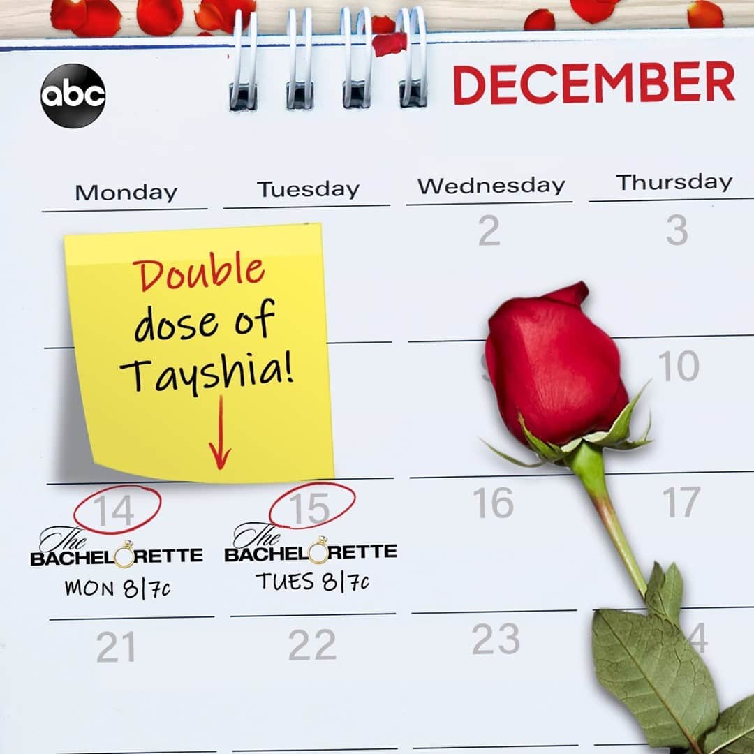 アメリカン・ブロードキャスティング・カンパニーのインスタグラム：「Mark your calendars for a double dose of @tayshia 😍 It's back-to-back episodes of #TheBachelorette tonight & tomorrow on ABC!」