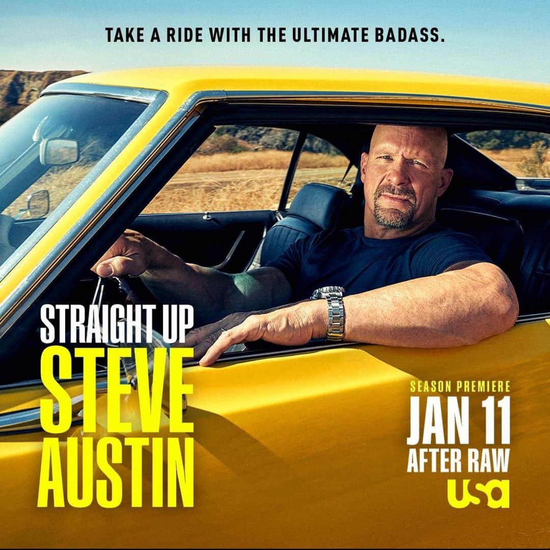 ストーン・コールド・スティーブ・オースチンのインスタグラム：「Get ready to raise some hell with some badass guests!! Season 2 of #StraightUpSteveAustin is coming January 11 on @usa_network   HELL YEAH!!!」